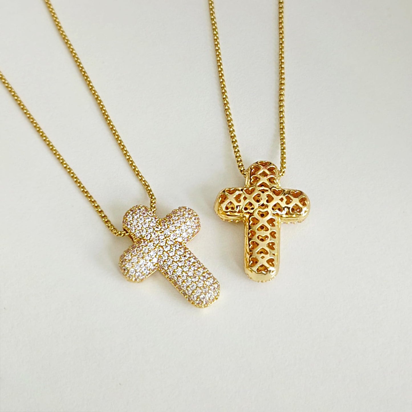 OGD Cross Necklace for Women Gold Plated 14K Dainty Cross Chain Pendant Trendy CZ Diamond Crucifix Charm Bubble Necklace Non Tarnish Hypoallergenic Faith Choker Religious Gifts for Women