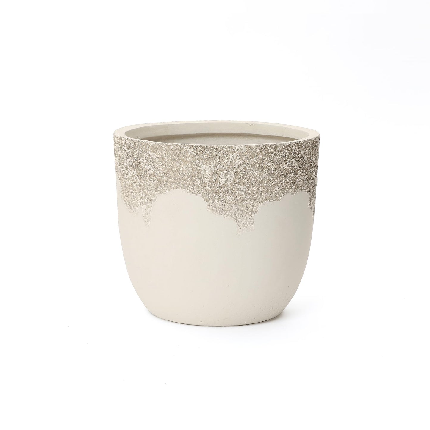 LuxenHome 15.5" Dia Beige Large Round Planter, Outdoor Indoor Decorative Plant Pot with Drainage Hole and Rubber Plug, Antique Travertine Style Off-White Flower Pot for Home Patio Garden