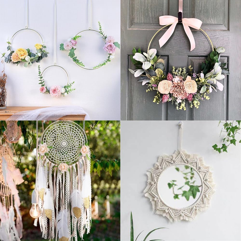 24Pcs Macrame Hoops Ring, BetterJonny 6 Sizes Metal Craft Rings Hoops Gold Dream Catcher Rings Wreath Hoop Rings for Home Decorations DIY Crafts and Wall Hanging Crafts(2in,3in,4in,5in,6in,8in)