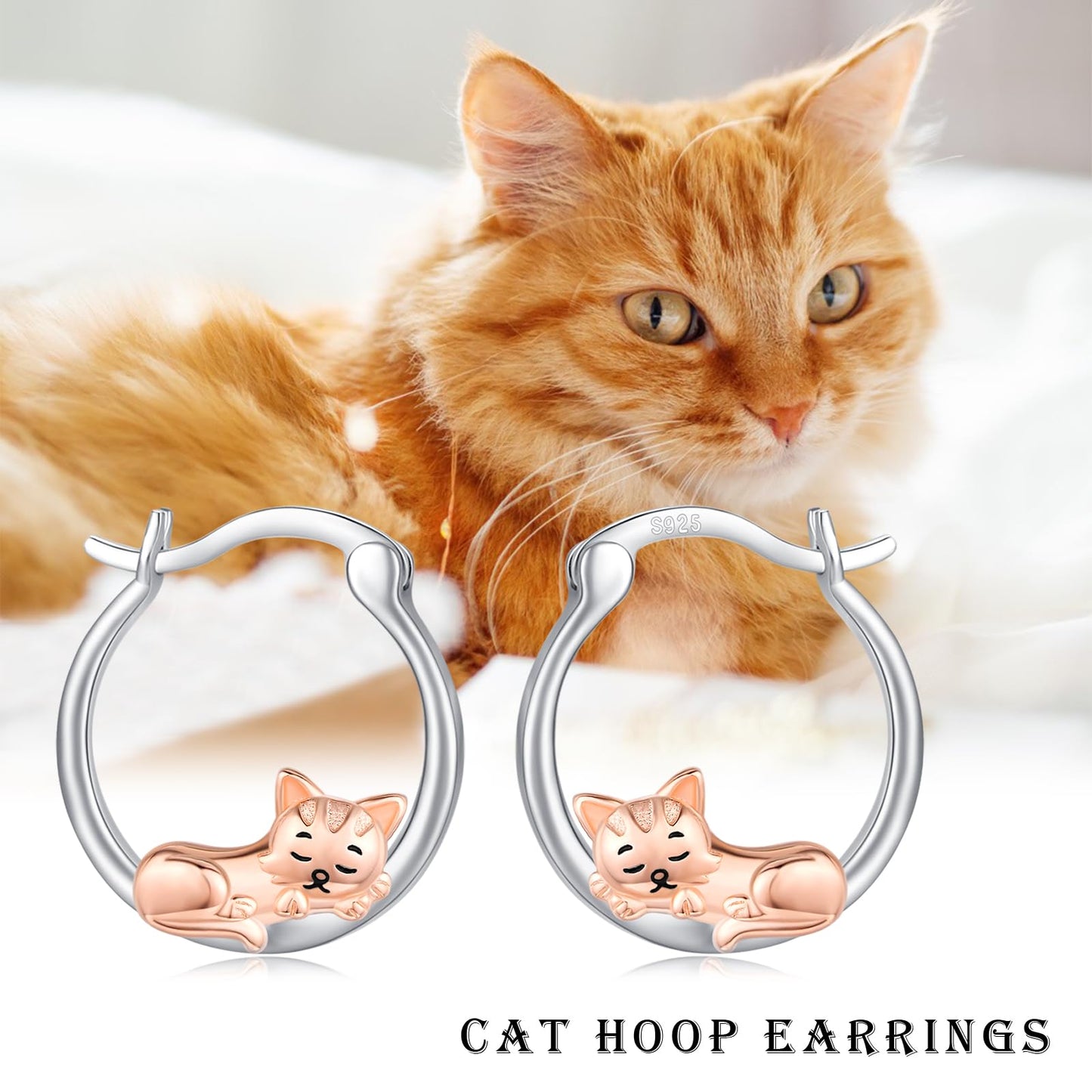 Cat Earrings for Women Girls 925 Sterling Silver Hypoallergenic Cute Hoop Earrings for Sensitive Ears Jewelry Graduation Gifts for Daughter Her Cat Lovers