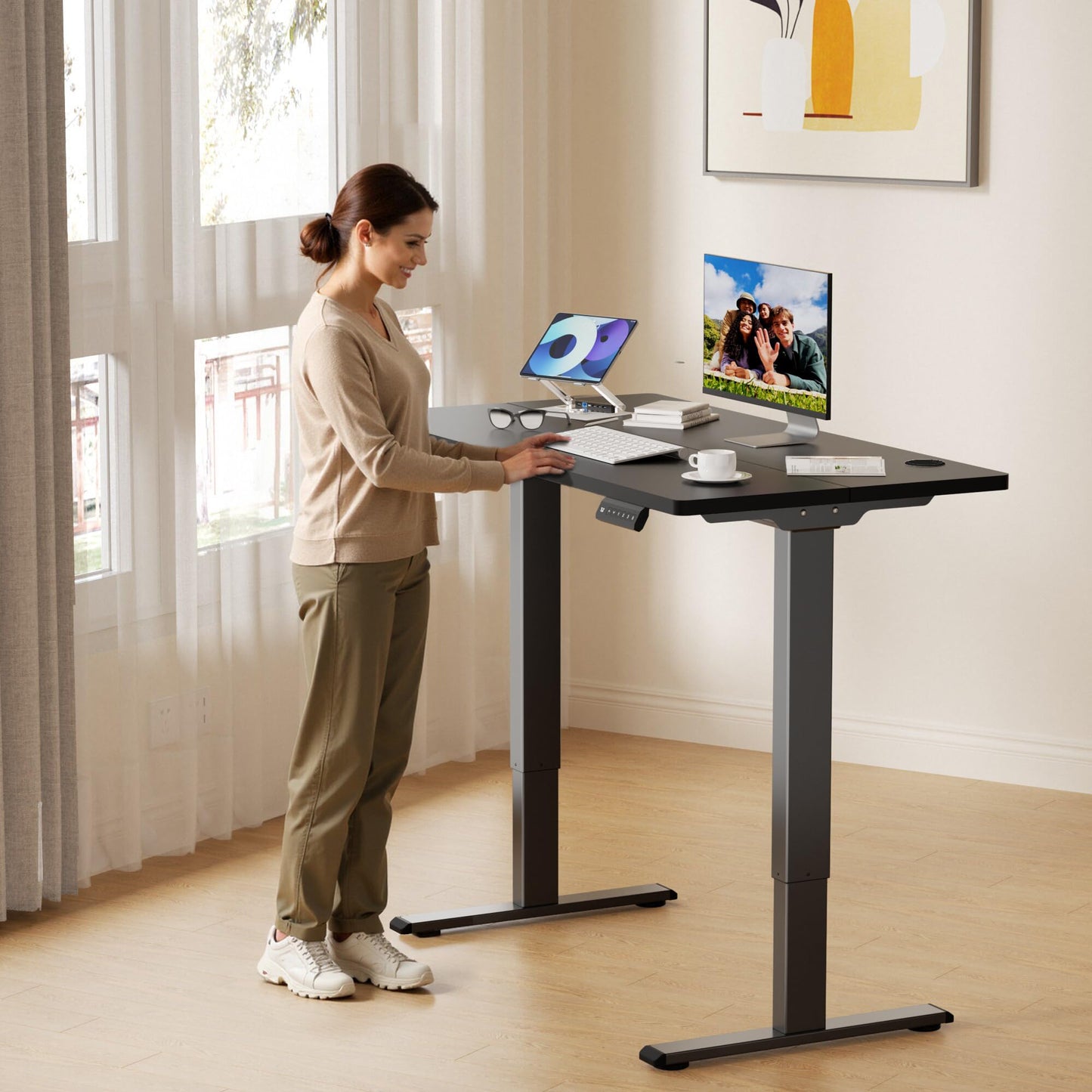 AspenLoft Dual Motor Electric Standing Desk Frame Workstation,Memory Controller Height Adjustment,330 lbs Capacity,Computer Desk for Home and Office,Black Frame Only