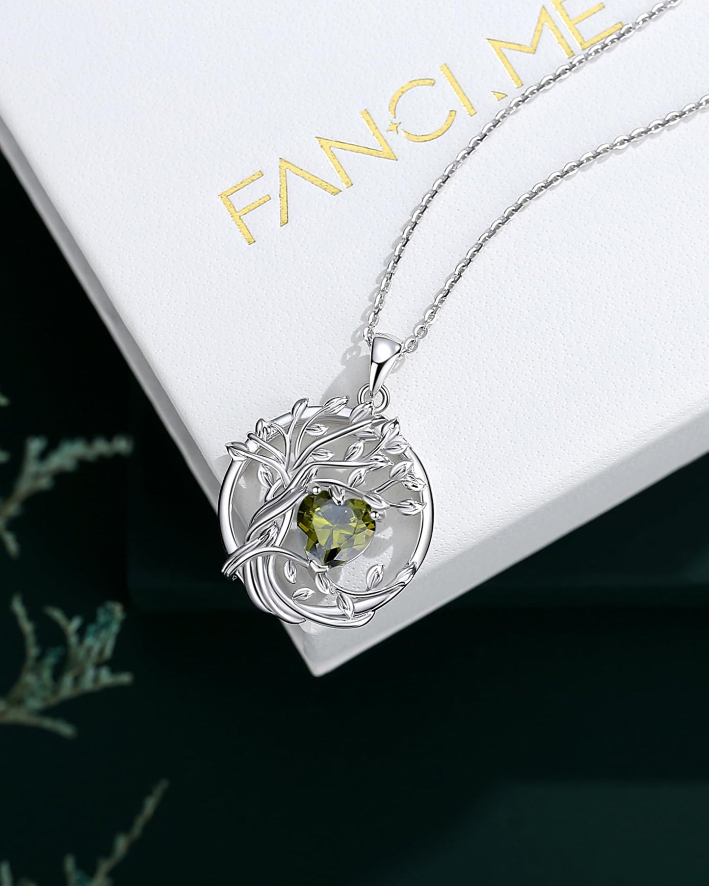FANCIME Tree of life August Birthstone necklace for women Sterling Silver Tree Jewelry Genuine Peridot Pendant Green Gemstone Anniversary Birthday Christmas Gifts for Wife Mom Her