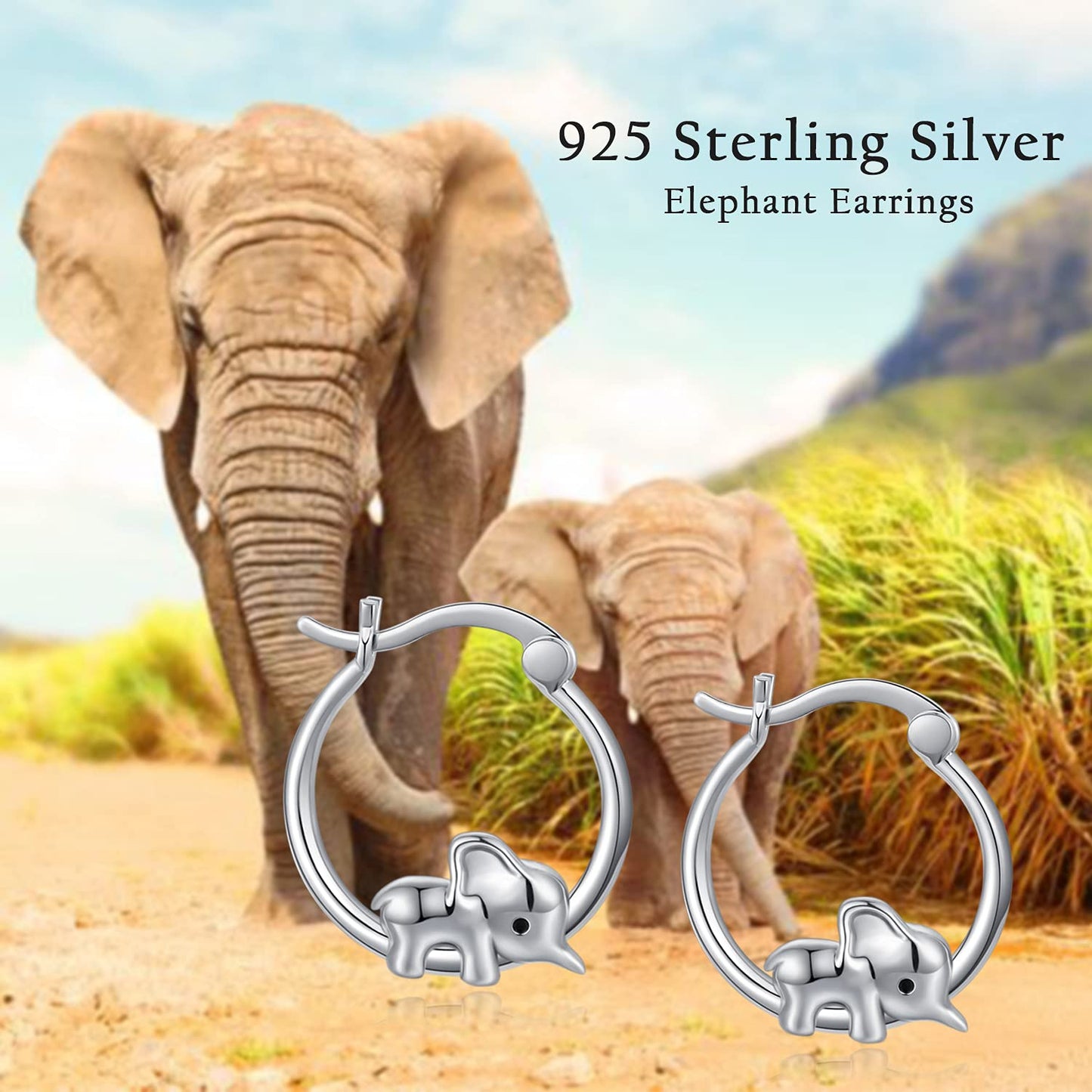 JUSTKIDSTOY Sterling Silver Elephant Huggie Hoop Earrings for Sensitive Ears - Elephant Jewelry Birthday Graduation Gifts for Women Daughter Her