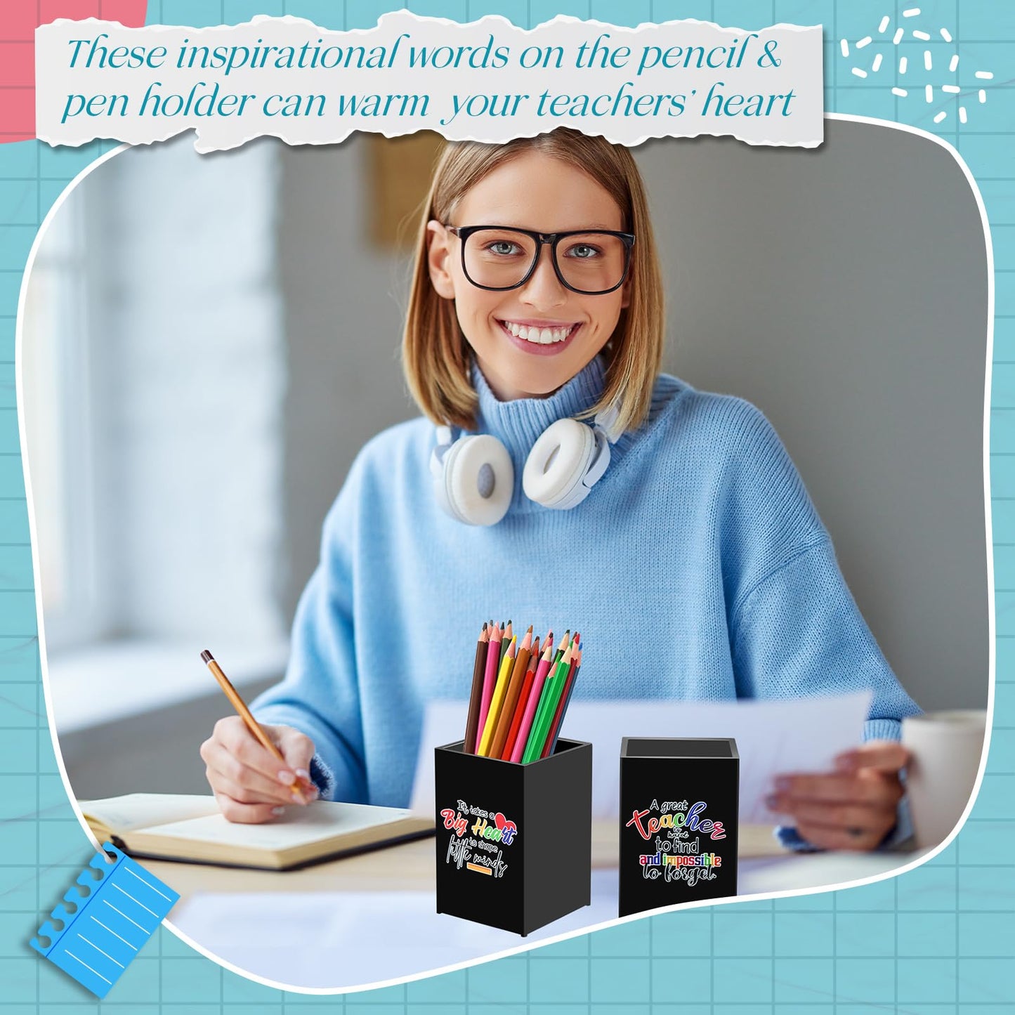 Cholemy 10 Pack Teacher Appreciation Gifts Bulk Pencil Holders Acrylic Pen Holder Desk Organizer Pencil Cup Containers for School Office Home Supplies Christmas Teacher Gifts(Black)