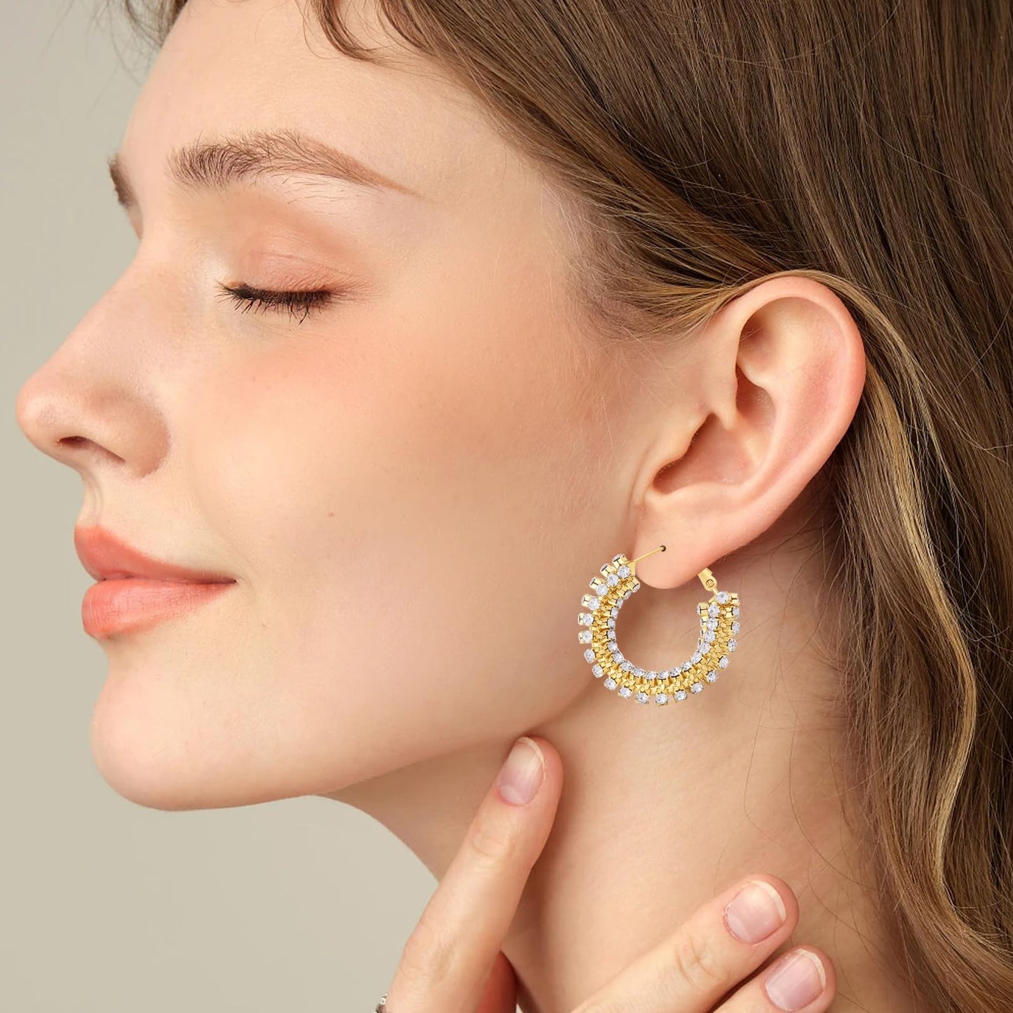 SayovatBek 14K Gold Plated 25–35mm Lightweight Hoop Earrings for Women, Cubic Zirconia, 925 Sterling Silver Post, Hypoallergenic Jewelry