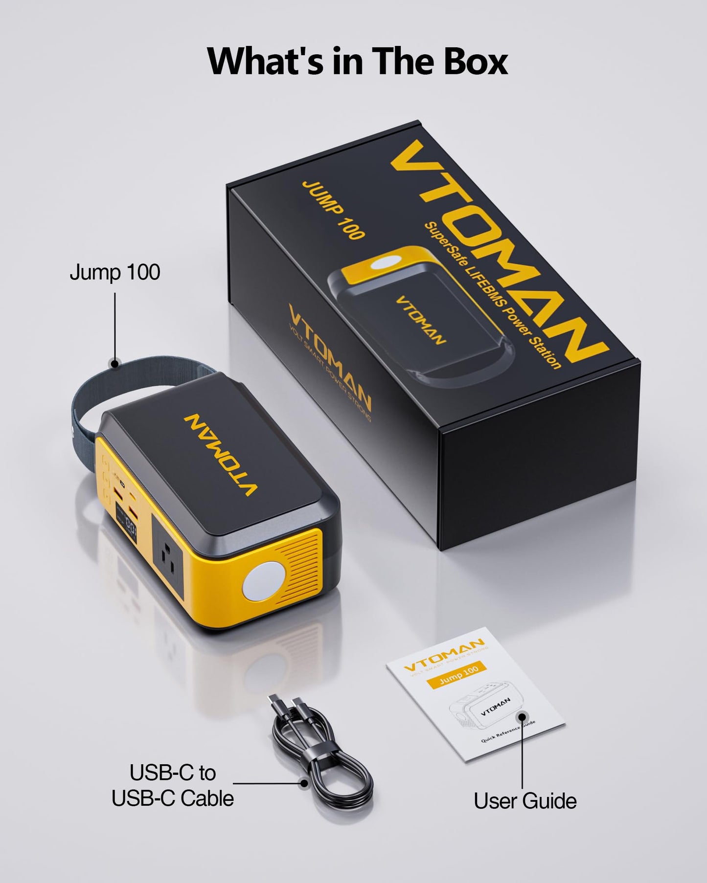 VTOMAN Jump 100 Portable Power Station, Solar Generator LiFePO4 Battery Power Station with 100W (Peak 200W) AC Outlet, 1x PD 65W USB-C, 2X Regulated 5V/2.4A USB-A for Camping