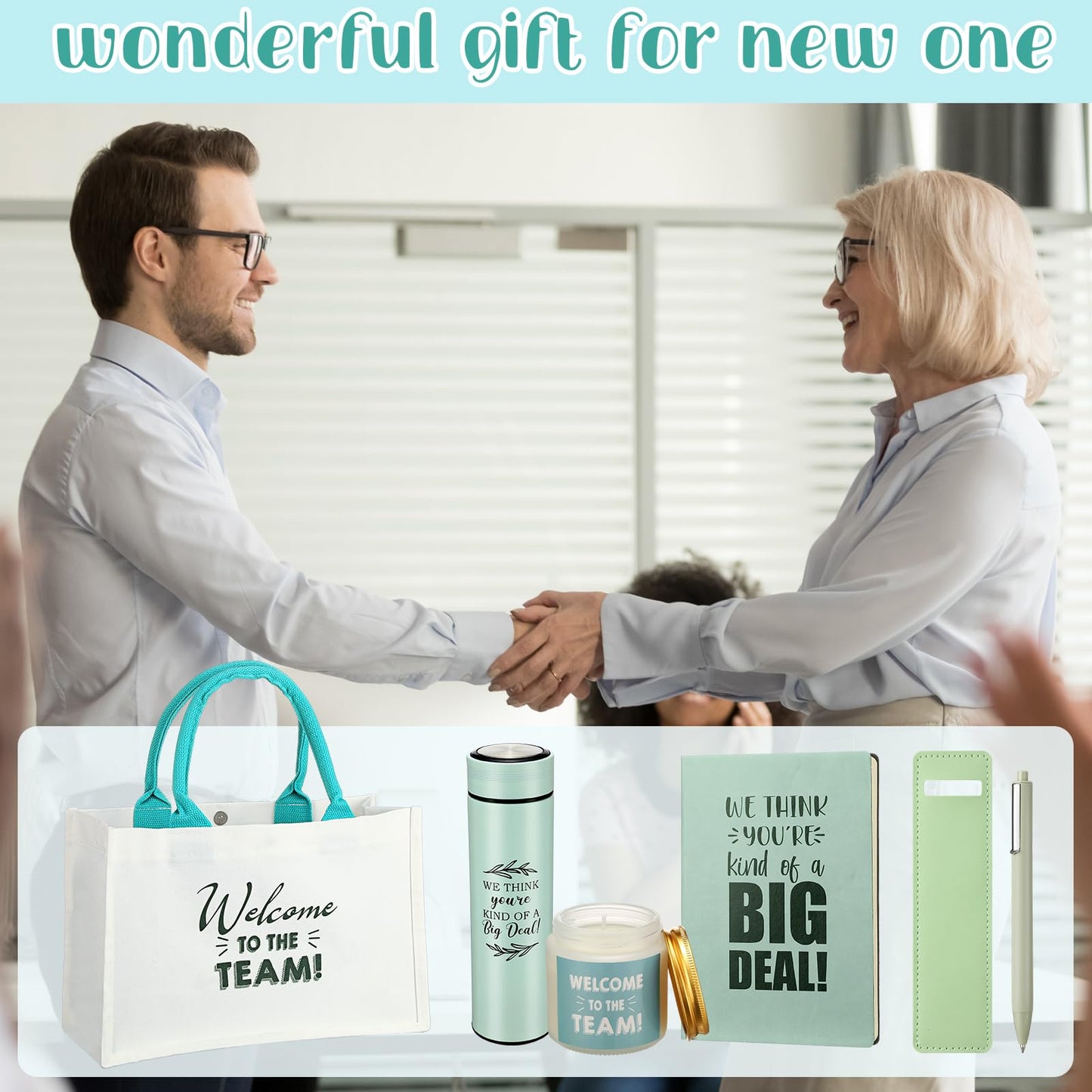 Thenshop 6 Pcs Welcome to the Team Gift Set, New Employee Welcome Gifts Including Tote Bag, Notebook, Pen, Scented Candle, Tumbler, and Pen Cover for Men Women New Employees, Coworkers(Sage Green)