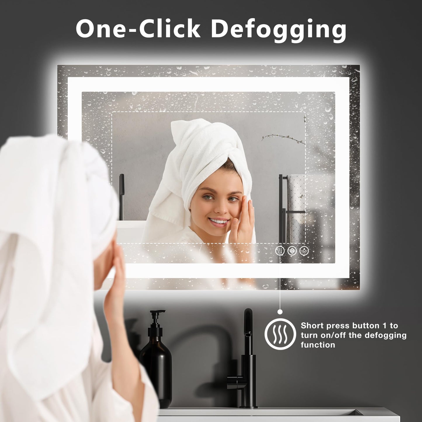 NEWBULIG Smart Anti-Fog LED Bathroom Mirror with Front Light & Backlit, 3 Color Modes, Dimmable, Memory Function, Wall-Mounted Modern Rectangular Vanity Mirror, White, 32"x40"