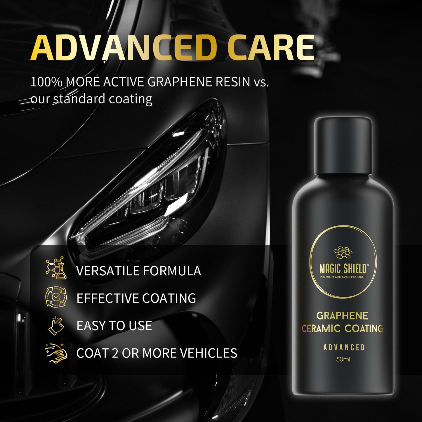 Magic Shield Graphene Coating for Cars โ Self-Healing, 5+ Years Durability โ Advanced SiO2 Ceramic Protection - High Gloss, Anti-Scratch - Perfect for Cars, Motorcycles, Marine, and RVs