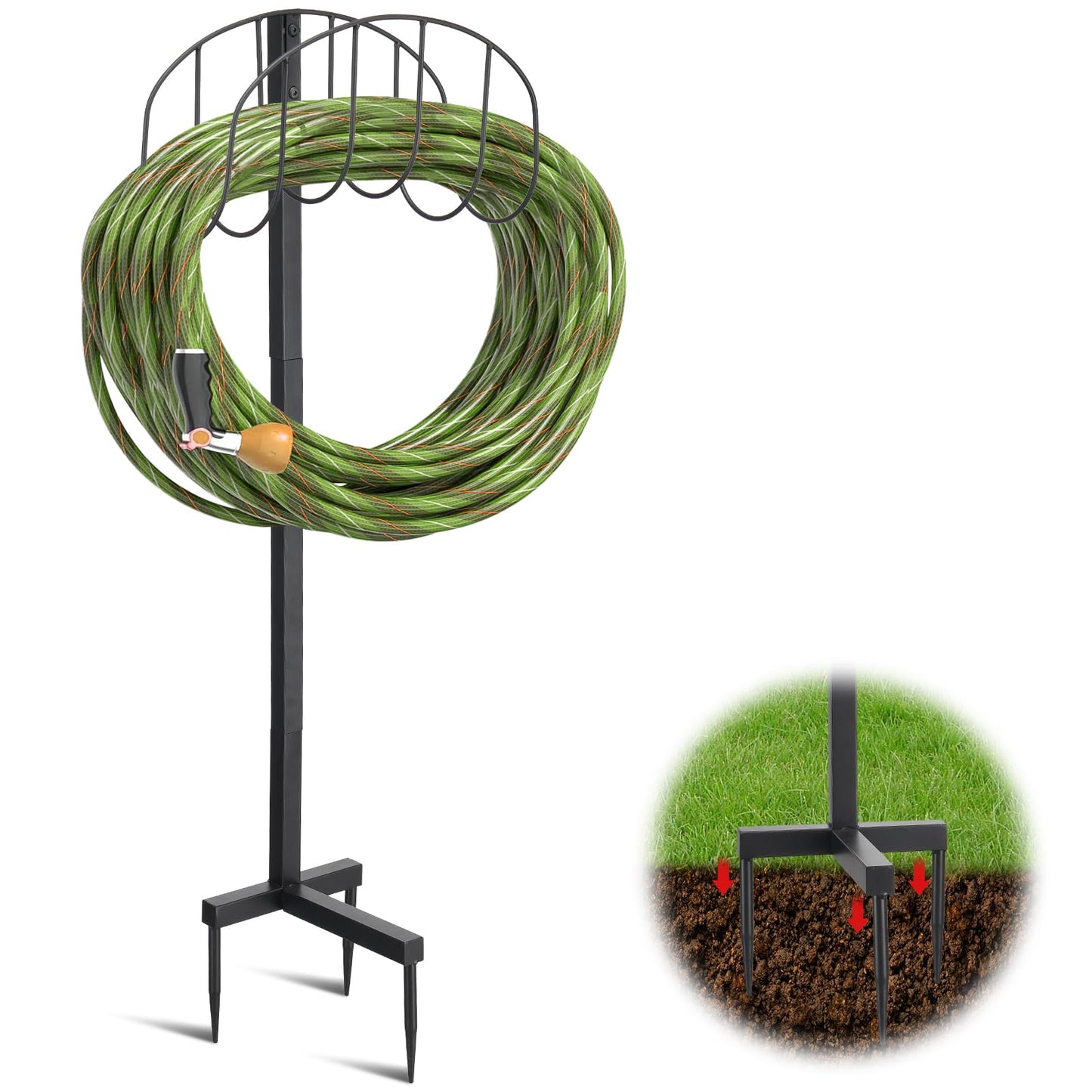 Outside Garden Hose Holder Freestanding Heavy Duty Metal Water Hose Stand Rack Holds 150Ft Detachable In Ground Hose Reel Stand for Lawn Yard Pipe Storage