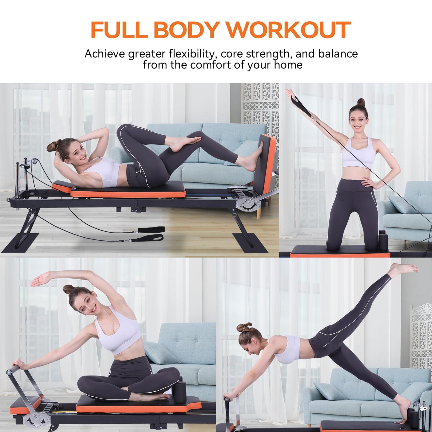 Ntoaujao Pilates Reformer, Foldable Pilates Machine for Home Gym Workout with 4 Springs & 5 Cords, fit for Beginners & Advanced Users, Up to 300 LBS (with Jumpboard)