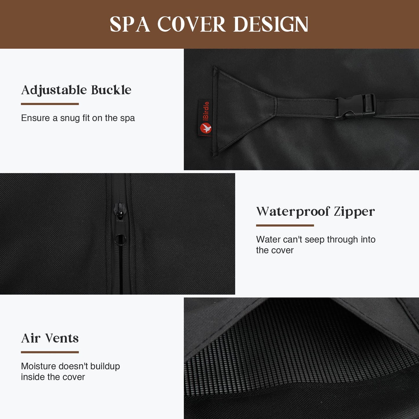 iBirdie Outdoor Waterproof and Weatherproof Hot Tub Cover 80 x 80 inch fit 79 x 79 or 78 x 78 or 77 x 77 Square SPA 600D Heavy Duty Protectors Protective Cover Cap