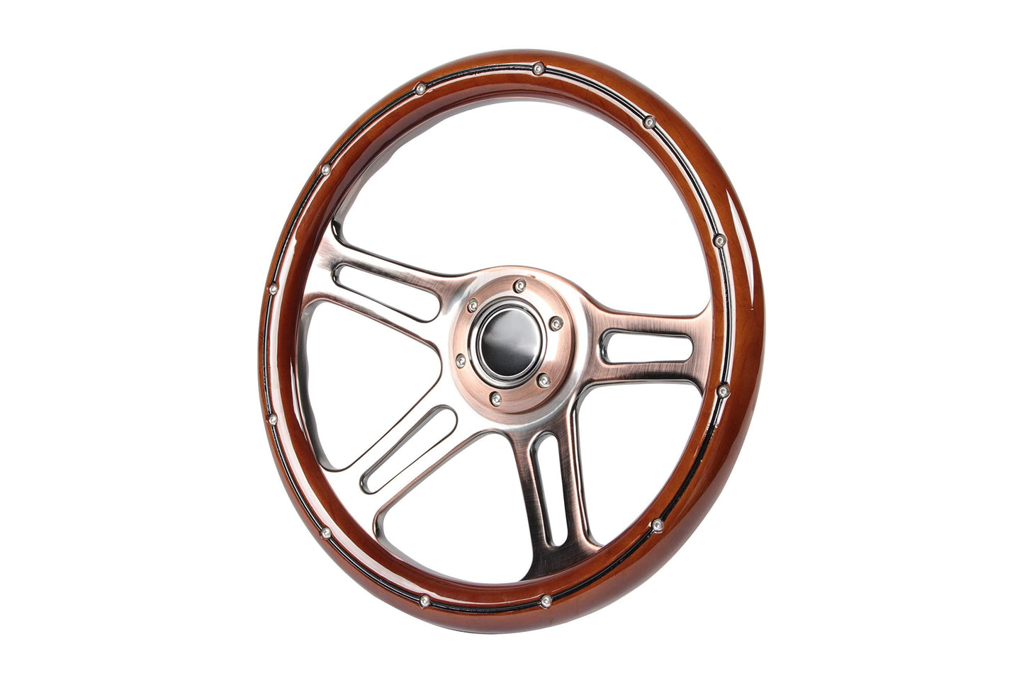 350mm 14" Inch Classic Nostalgia Style Wood Grain Bronze Steering Wheel Slotted 4 Spoke Steering Wheel Mahogany Wood Grip