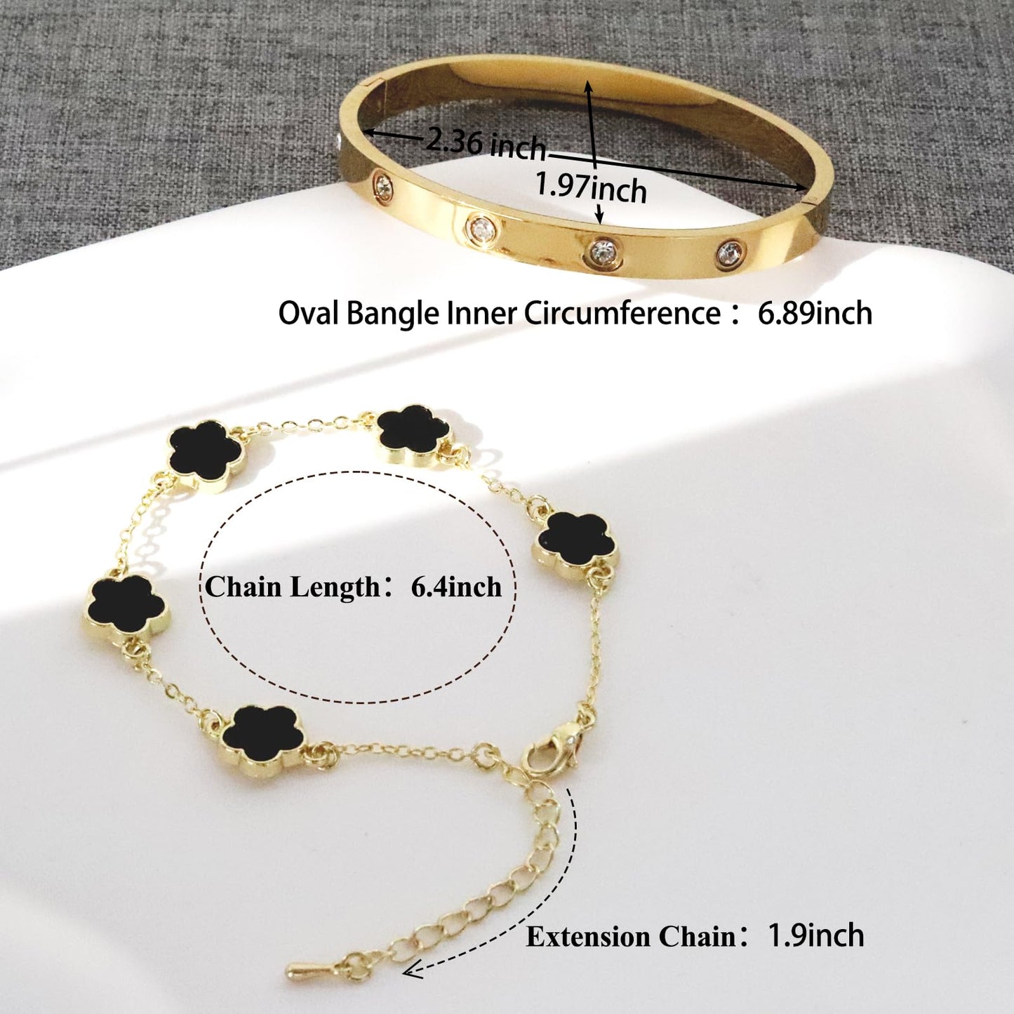 KARCCI Lucky Clover Bracelet and Friendship Love Bangle Bracelets Set for Women Girlfriend Cubic Zirconia Bracelet Set, Christmas Valentines Wedding Birthday Gifts