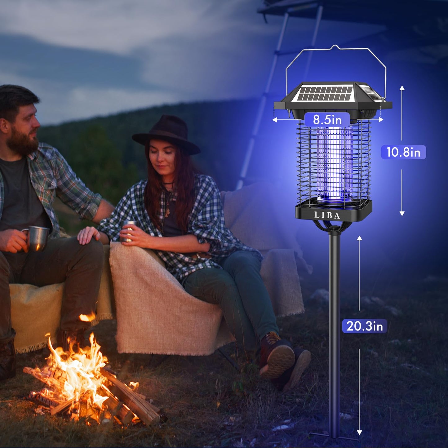 LiBa Solar Bug Zapper Outdoor, 2 in 1 Mosquito Zapper Cordless & Rechargeable, Solar Insect Killer Lamp, 3500V Mosquito Catcher Decor Light for Patio Garden Backyard