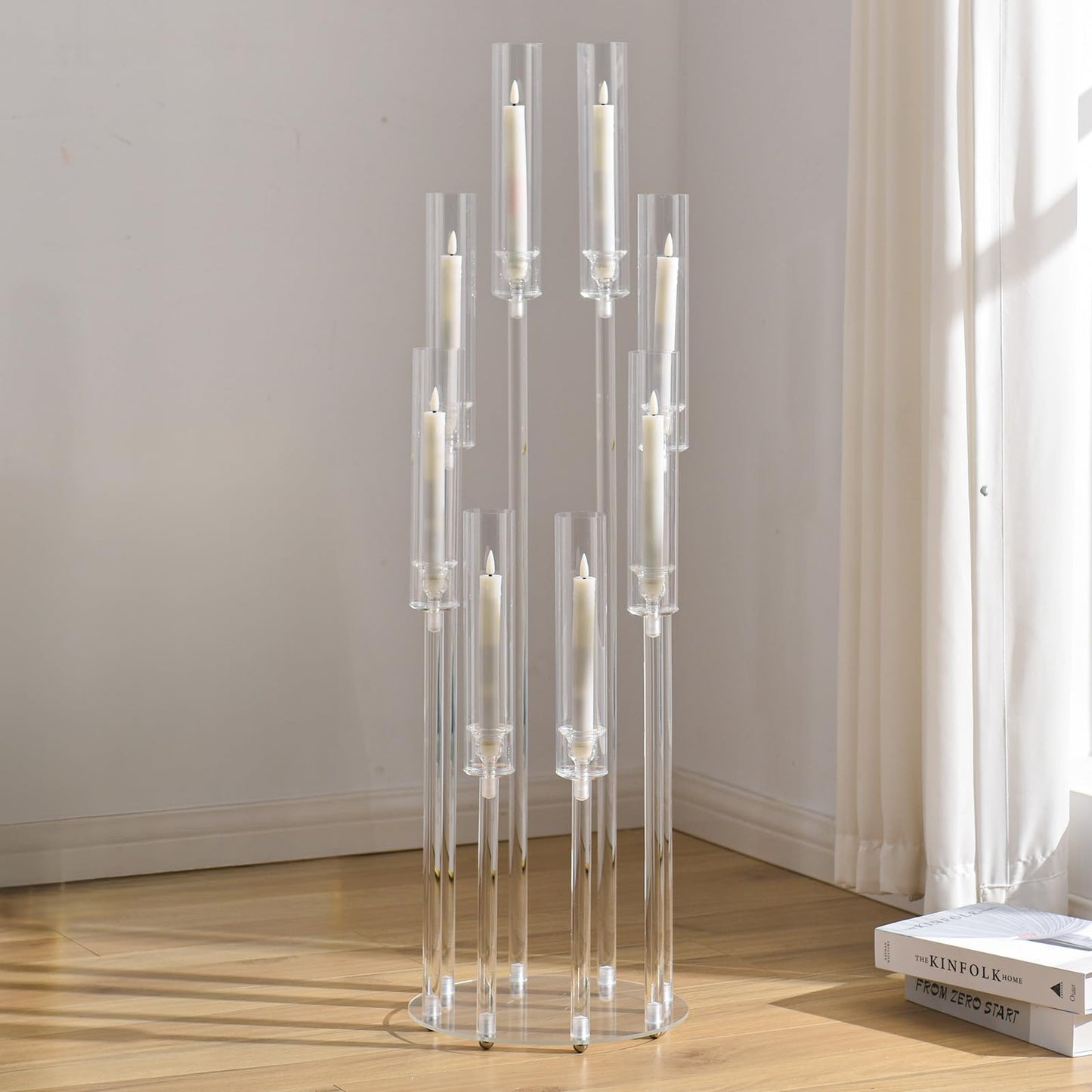 10PCS 8 Arm Acrylic Candelabra Candle Holder for Wedding,Tall Clear Candlestick Holders with Shade for Tables Party Grand Event Valentine's Day Dinner Decoration (Fit 0.8" Led Candles)"
