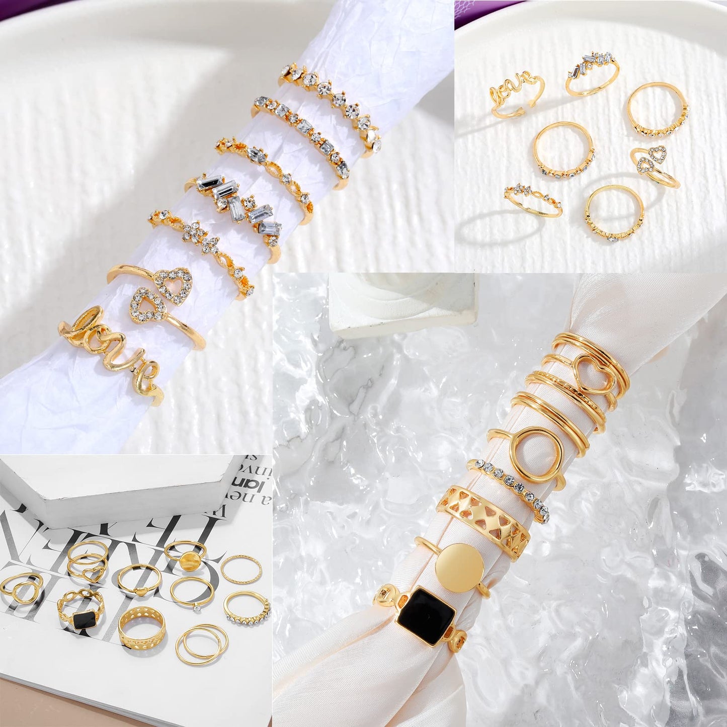 IFKM Gold Knuckle Rings Set For Women Vintage Stackable Joint Finger Midi Rings Dainty Cubic Zirconia Crystal Simple Twist Hollow Cute Rings Pack Jewelry Gift (Moonlight Express, Gold)