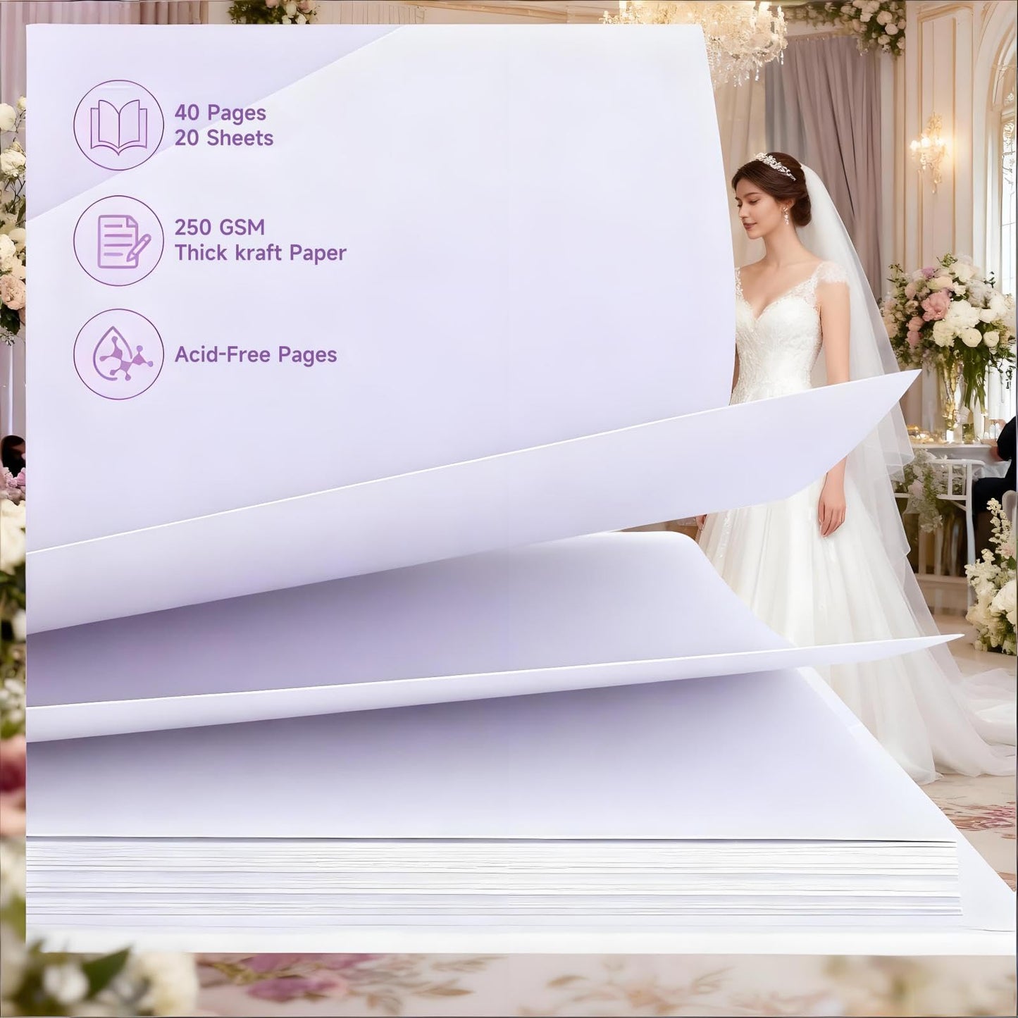 Wukfuiui Letters to The Bride Scrapbook 8 x 8 Inch Wedding Photo Album Kit DIY Guest Book for Bride with Metallic Pens Pearl Stickers Bows Memory Book with Thick Paper for Letters, Bridal Shower Gifts