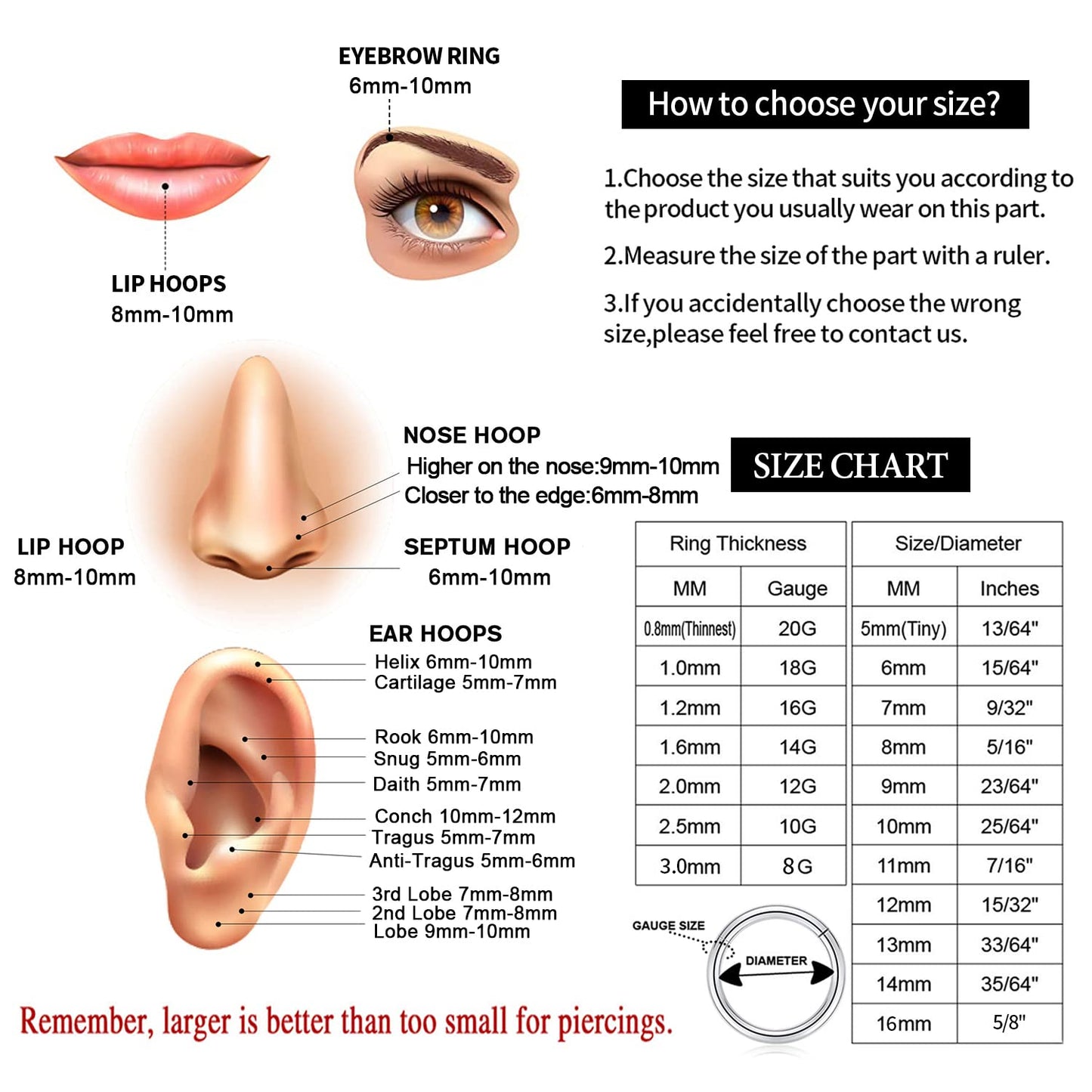 GAGABODY Septum Jewelry: Seamless Septum Clicker Nose Rings - 18 Gauge Hoop, 8mm, Silver Surgical Steel