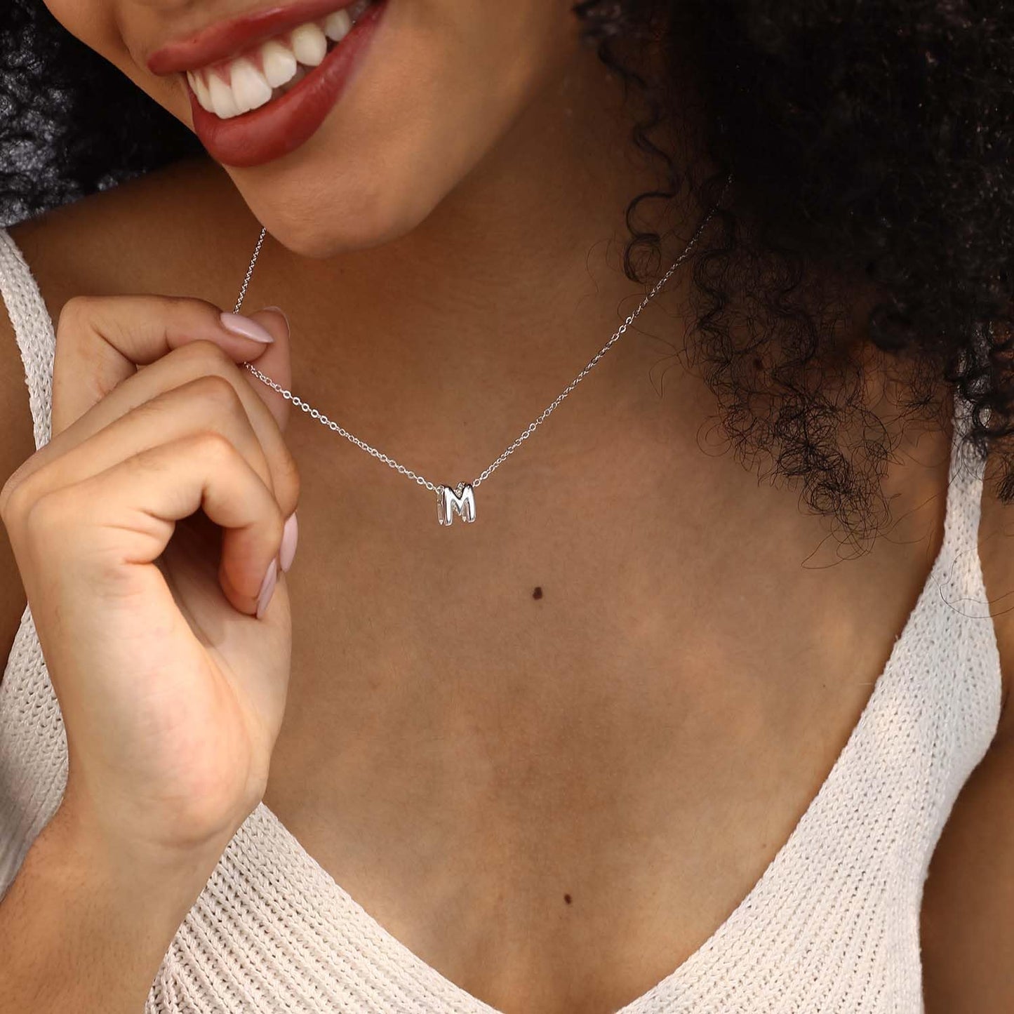 CUEZIY Bubble Silver Letter Necklace Initial Necklaces for Women Dainty Personalized Charm Pendant Name Necklace Cute Non Tarnish Fashion Accessories Teen Gift Trendy Stuff Silver Jewelry Gifts