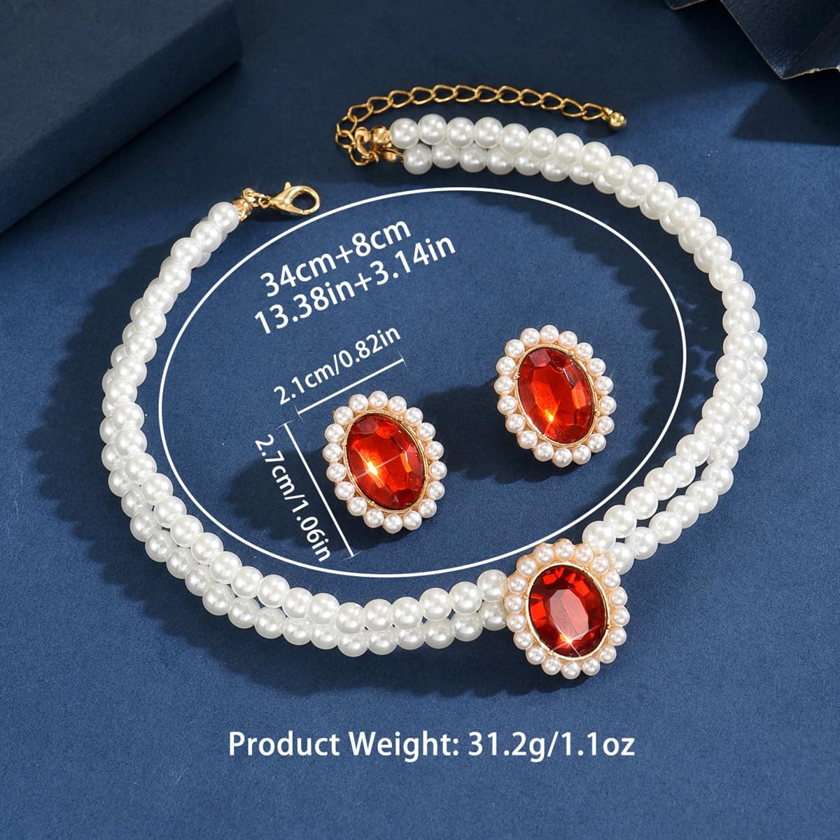 CSIYANJRY99 Pearl Necklace and Earring Set Faux Pearl Jewelry Sets for Women Imitation Beaded Pearl Necklace Bracelet Stud Earrings for Women(RD)