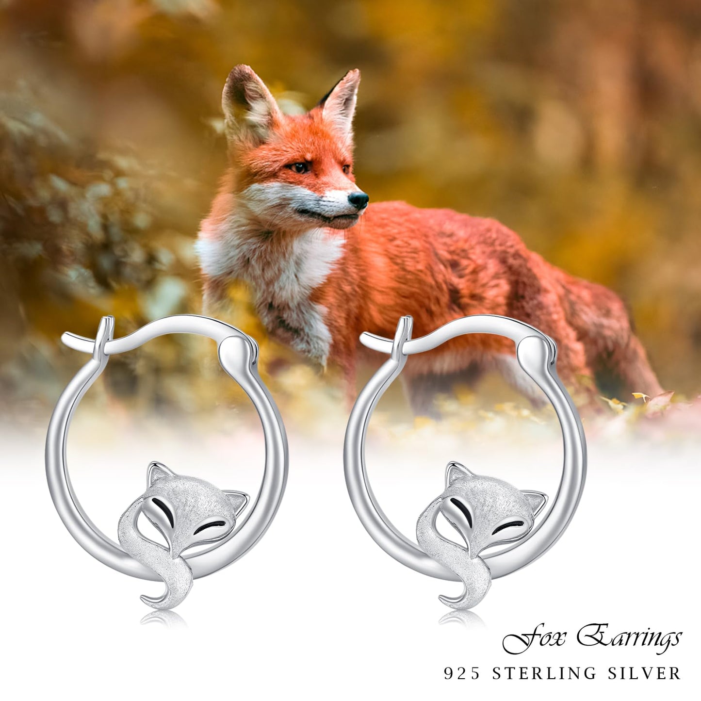 Fox Earrings 925 Sterling Silver Hypoallergenic Cute Animal Hoop Earrings for Sensitive Ears Lucky Fox Jewelry Mothers Day Gifts for Women Girls