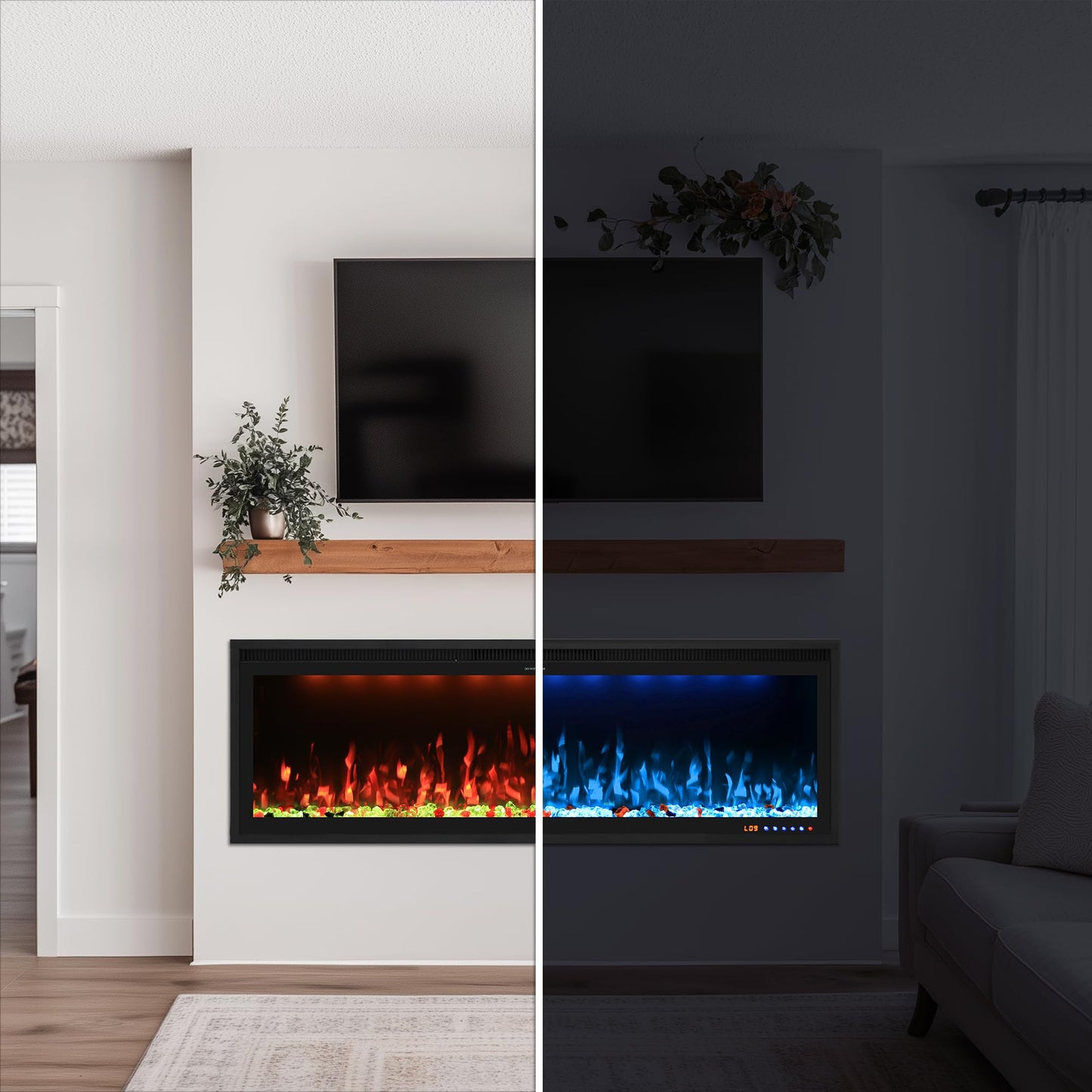 Valuxhome 42 inch Electric Fireplace Heater with App & Remote Control, Recessed and Wall Mounted Electric Fireplace, 1-9H Timer, 13 * 13 * 13 Color Combinations, Screen Touch, 1500/750W