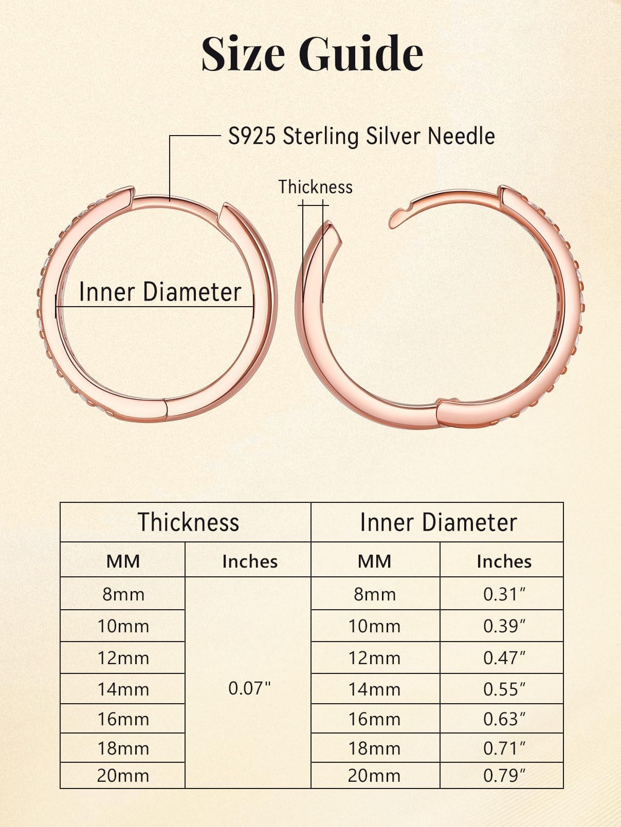FaithHeart 925 Sterling Silver Huggie Hoop Earrings, Small Silver Hoop Earring for Women, Rose Gold Hypoallergenic Cartilage Earrings for Women 8mm