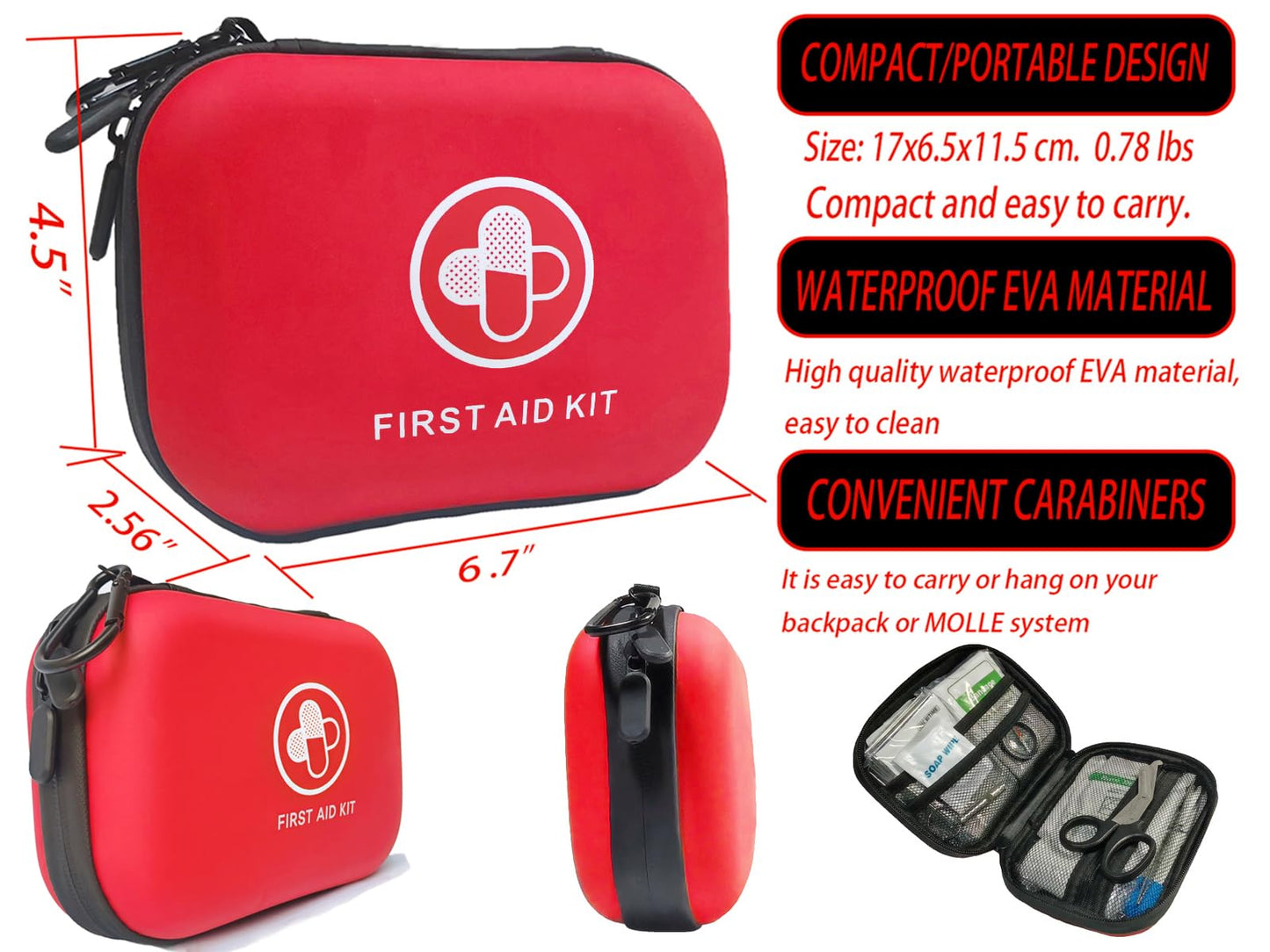 First Aid Kit 150 Piece Waterproof Hard Shell Emergency Medical Kit for Home, Camping, Hiking, Sports, Office, Adventure Portable IFAK Kits (Red)