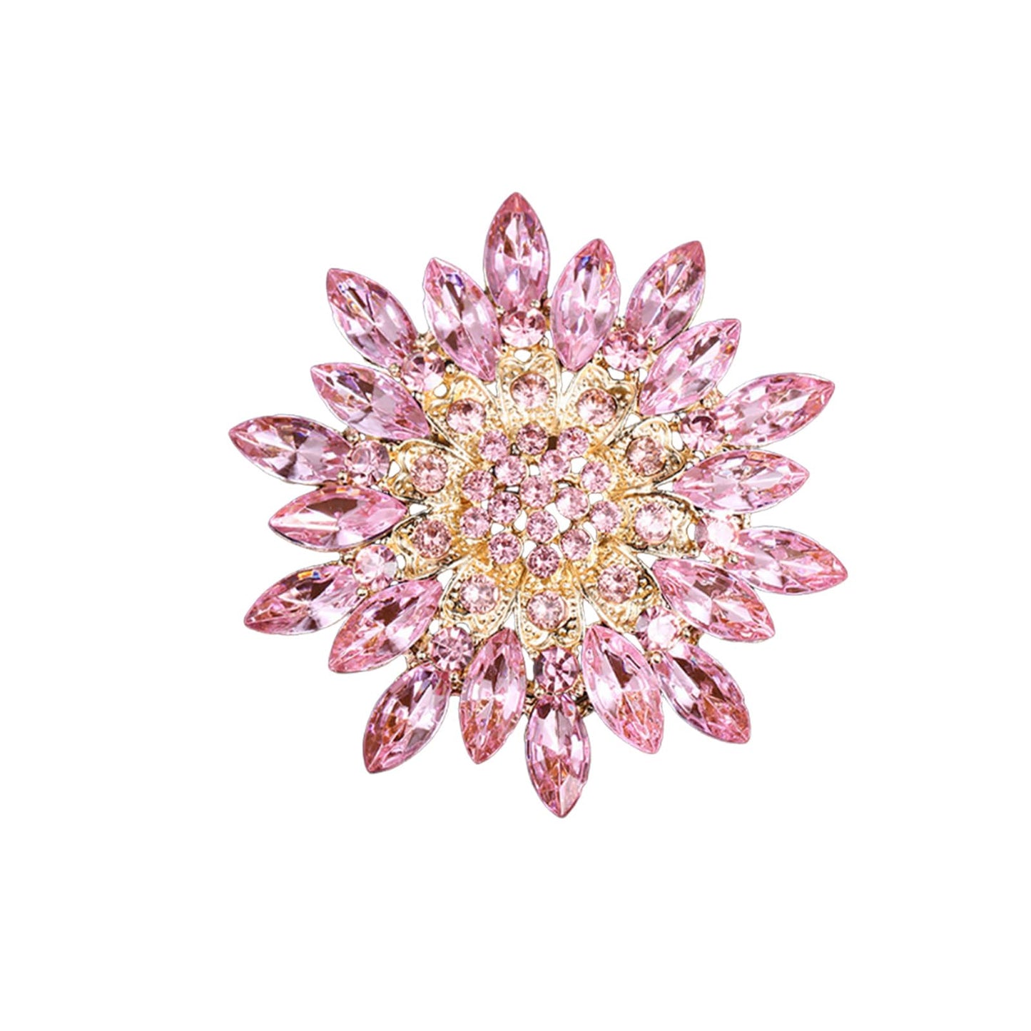 Rhinestone Large Flower Brooches Pins for Women Fashion Sparkly Crystal Sunflower Statement Brooch Wedding Party Suit Dress Formal Jewelry Accessories (pink)