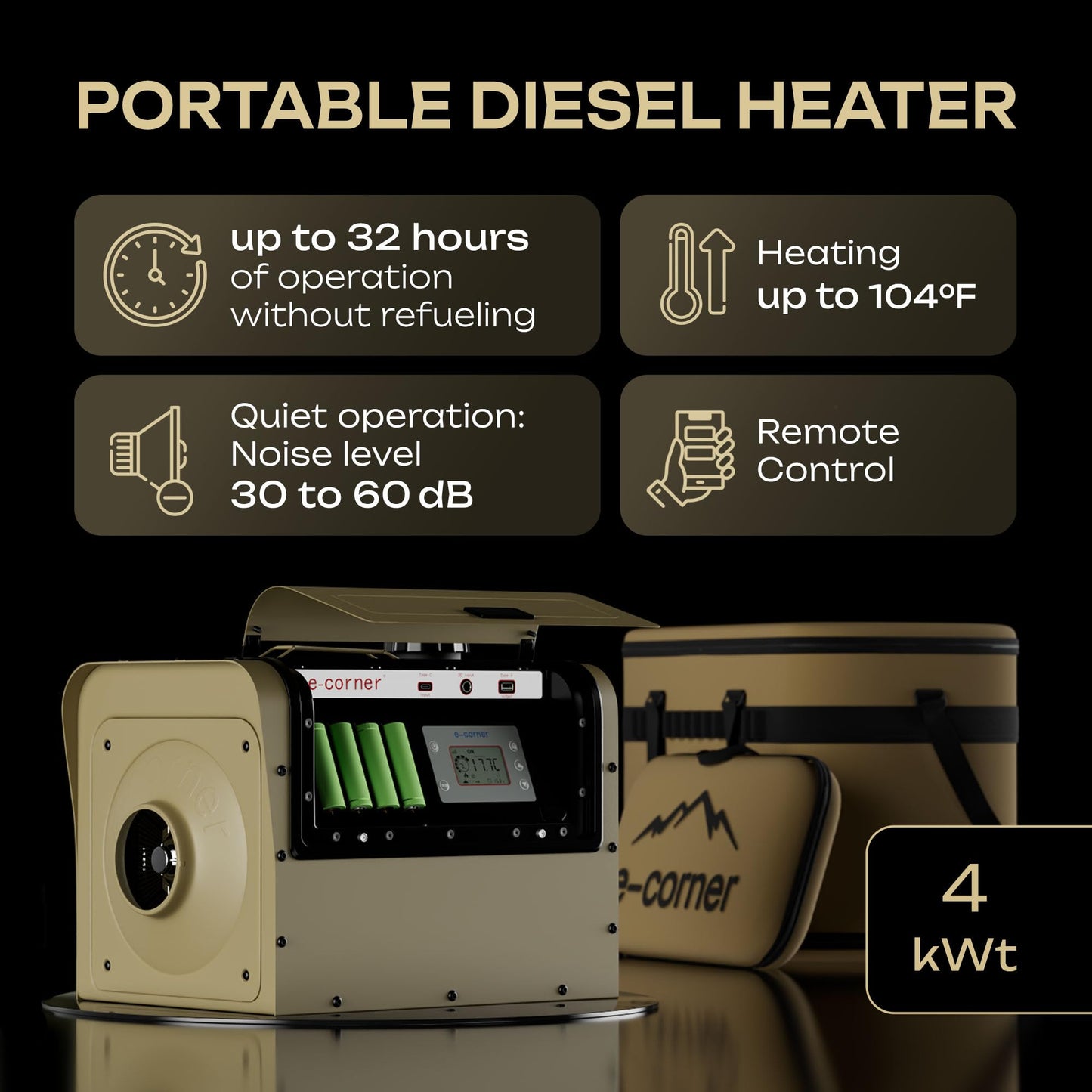 Self-Powering Diesel Heater – 20,000 BTU Portable Off-Grid Heater for Camping, Overlanding, RV, Truck & Garage – No External Battery Needed, Dual Power Source, Quiet Operation