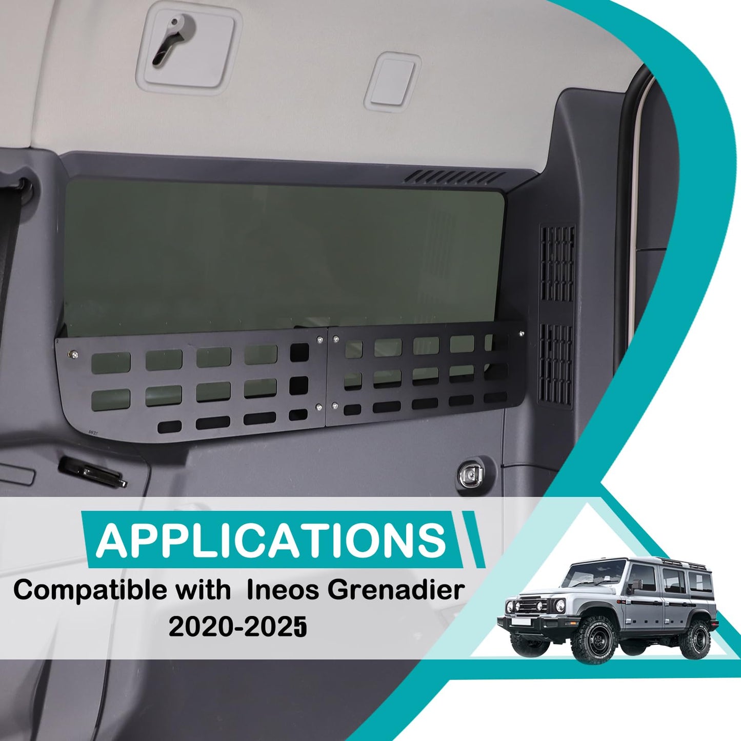 Trunk side window storage enclosure Compatible with Ineos Grenadier 2020-2025 Rear Window Storage Rack Bracket on The Side of The Trunk,Molle Panel Side Fence Storage Tray Accessories (Left+Right)