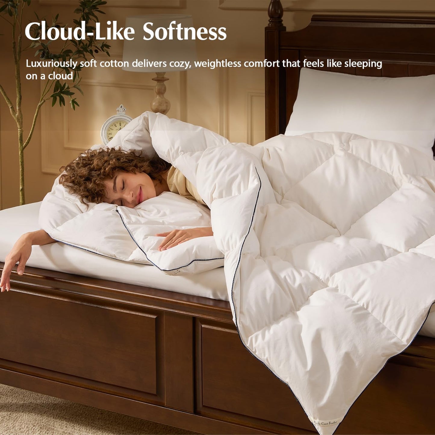 Pacific Coast Goose Feather Down Comforters King Size, 100% Cotton Extra Fluffy White Duvet Insert, Soft, Breathable, All Season Hotel Luxury Bedding Comforters, 8 Corner & Center Loops (106"x90")