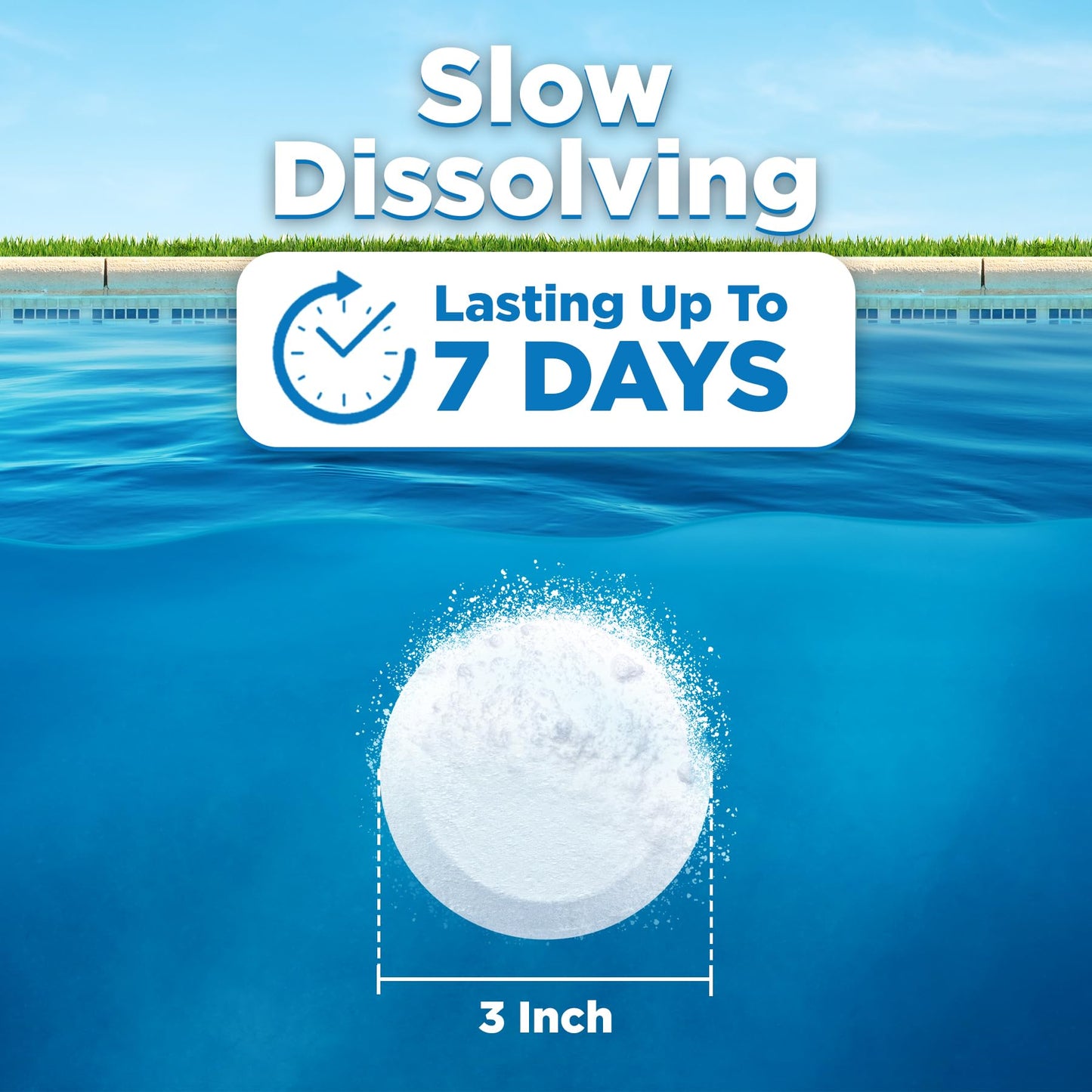 C3… 50 lbs. 3" Stabilized Chlorine Tabs for Swimming Pools | Easy to Use for Above Ground or Inground Pool | Slow Dissolving Individual Chlorinating Tablets | 50 Pound Bucket