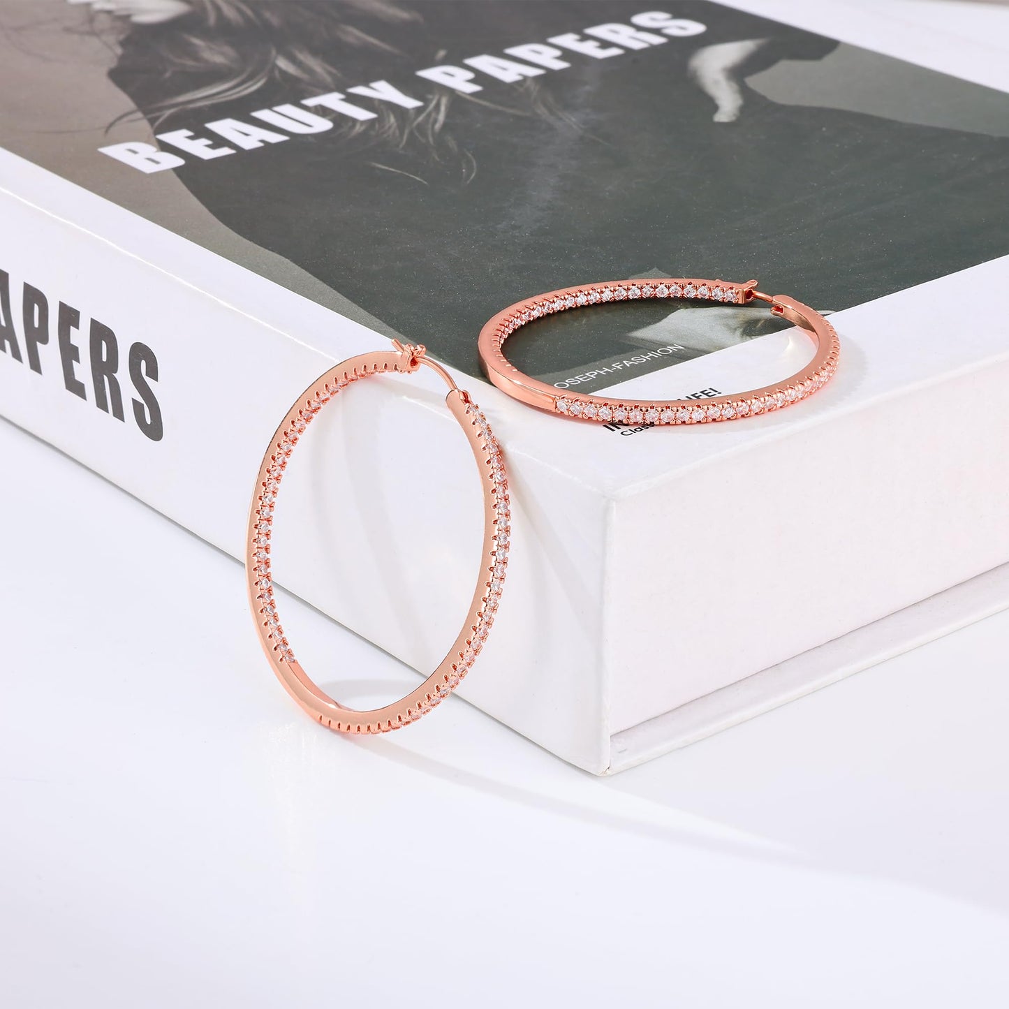 Gacimy Rose Gold Hoop Earrings for Women, 50mm Cubic Zirconia Hoop Earrings, 14K Rose Gold Plated Brass with 925 Sterling Silver Post
