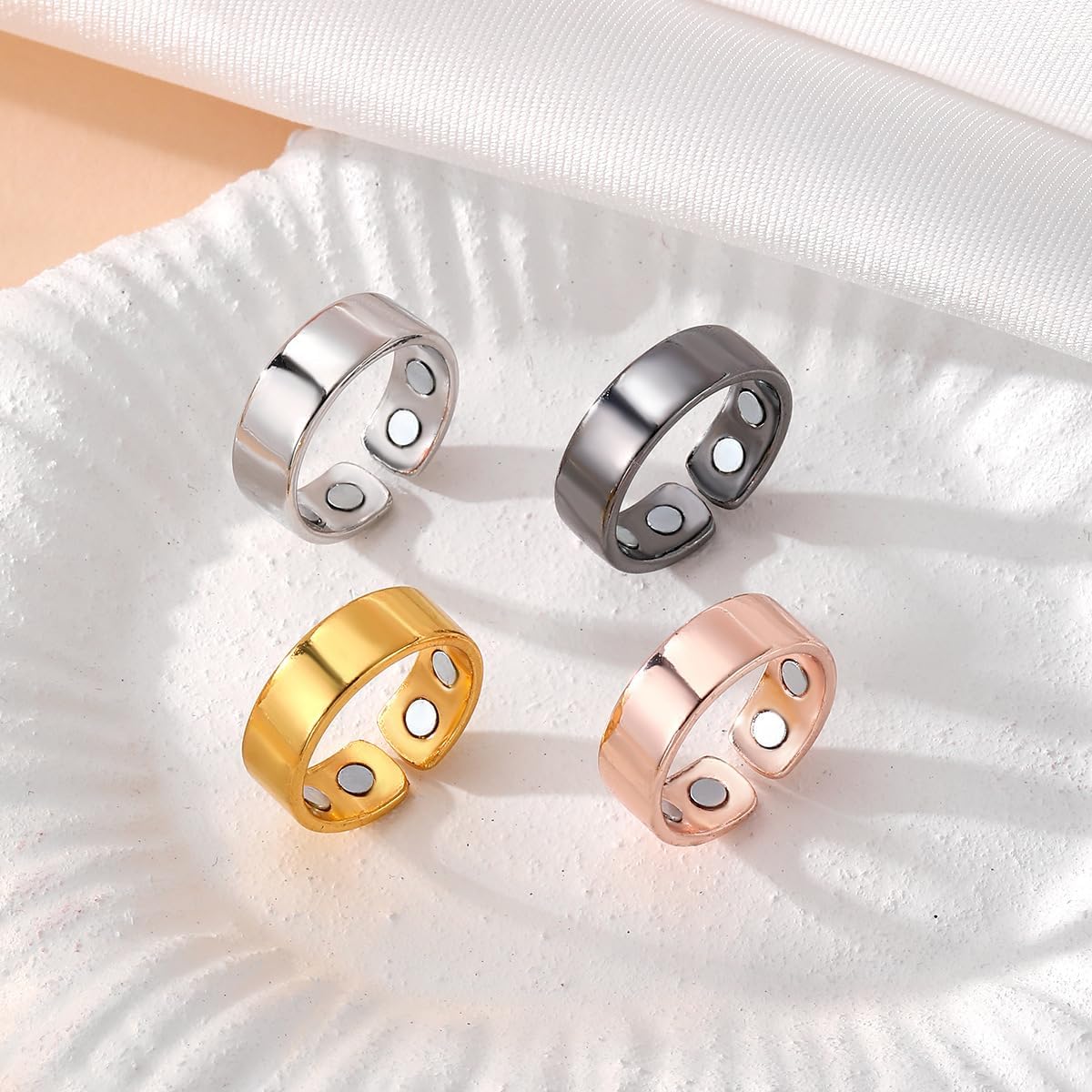 2PCS Magnetic Rings for Women Anti Snoring Ring Auvulis Migraine Rings Titanium Ion Magtherapy Lymphatic Drainage Rings Lymph Nodes Acupuncture Therapy Stainless Steel Ring For Women Men Health Jewelry Gifts