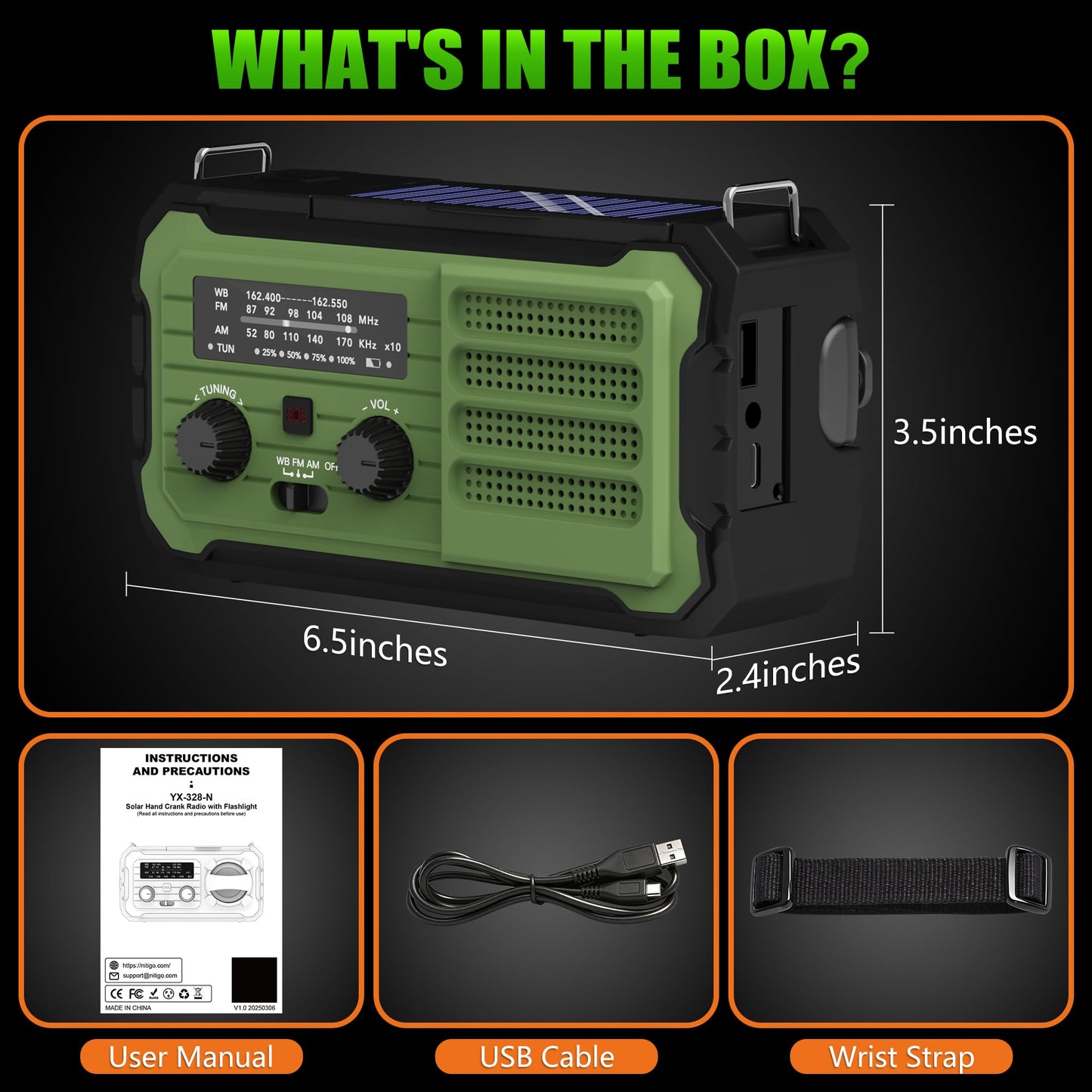 Emergency Radio Hand Crank Solar, 10000mAh/37000mWh Emergency Weather Radio, Hand Crank Solar Radios with NOAA/AM/FM, Cell Phone Charger, Headphone Jack, Flashlight for Indoor Outdoor