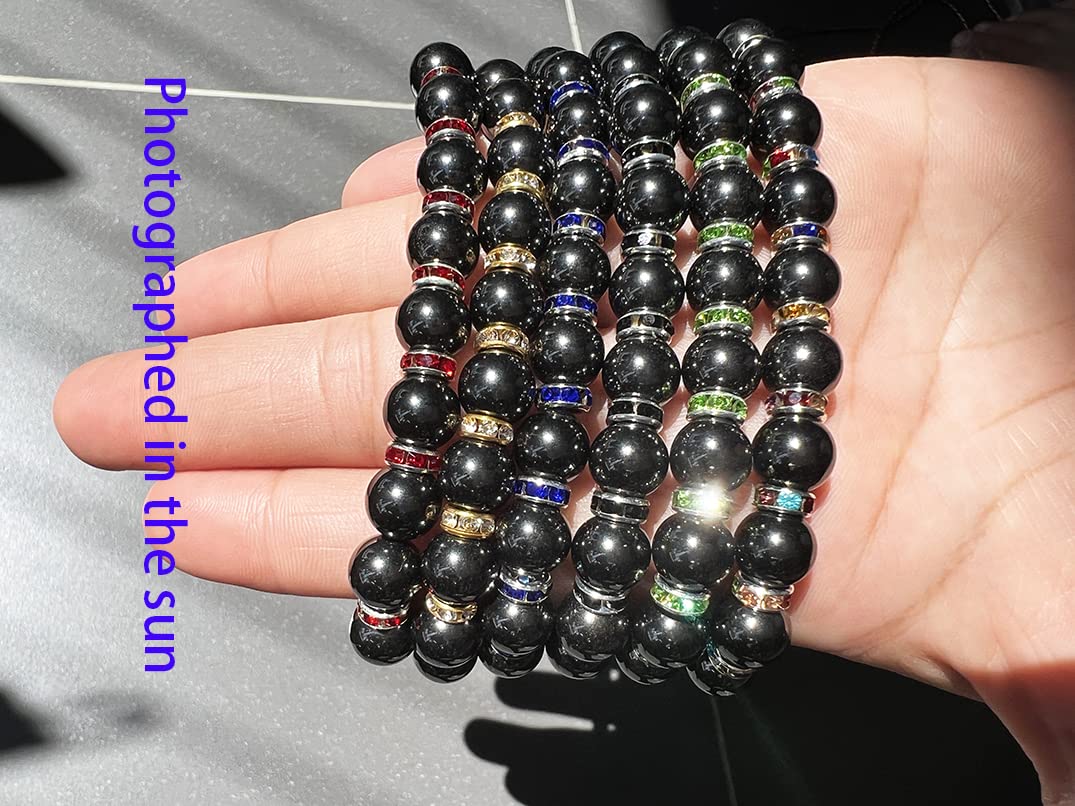 Apocalyptic-K Women's Magnetic Bracelet,Hematite Bracelets,Magnetic Bracelets With Zirconia,Handmade Stretch Bracelet,Eliminates static electricity. (Green Zirconia,10MM)