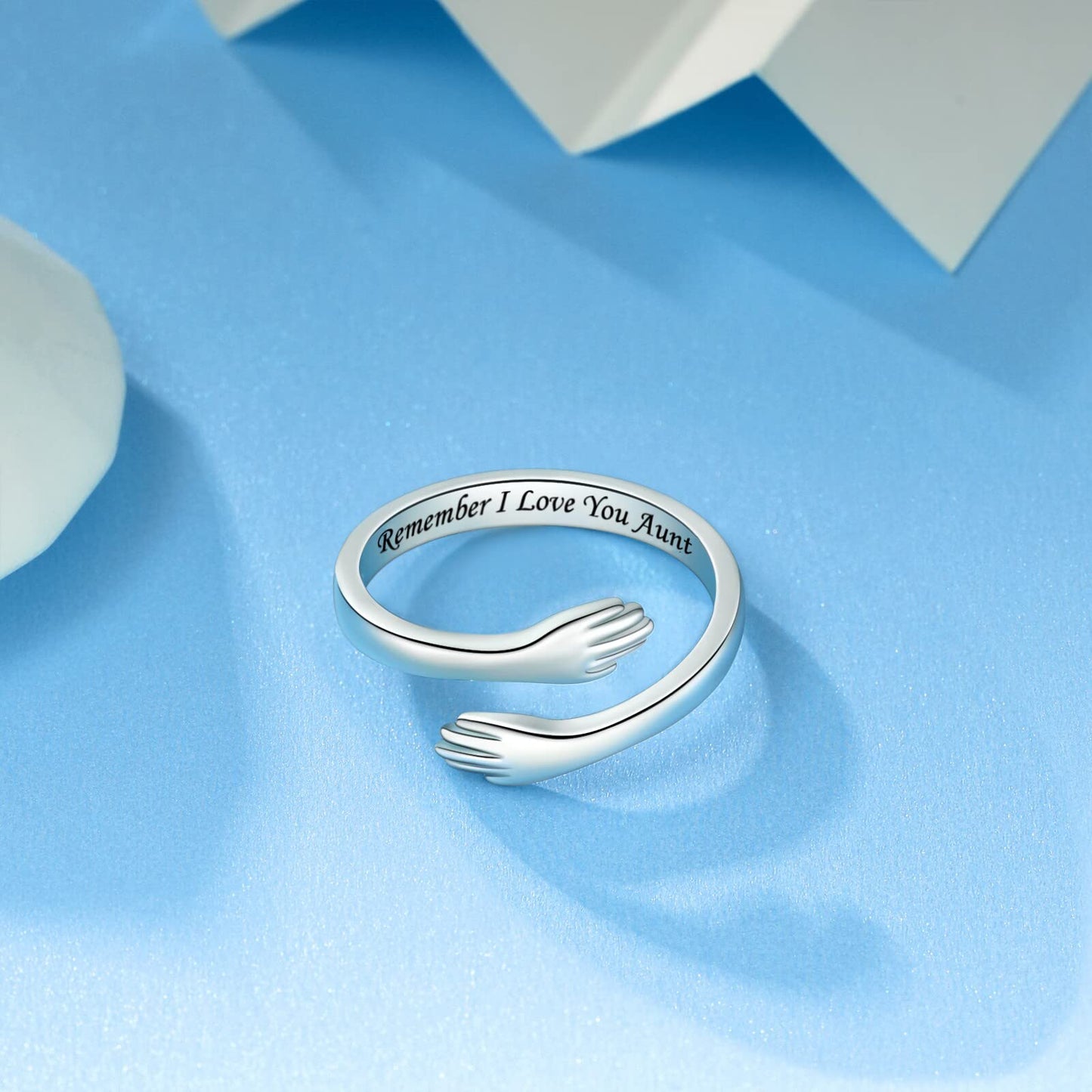 ACJFA Hug Rings for Women Sterling Silver Adjustable Ring for Women Daughter Hand Ring Jewelry for Birthday Gifts Holiday Gift for Teens(Remember I Love You Aunt)