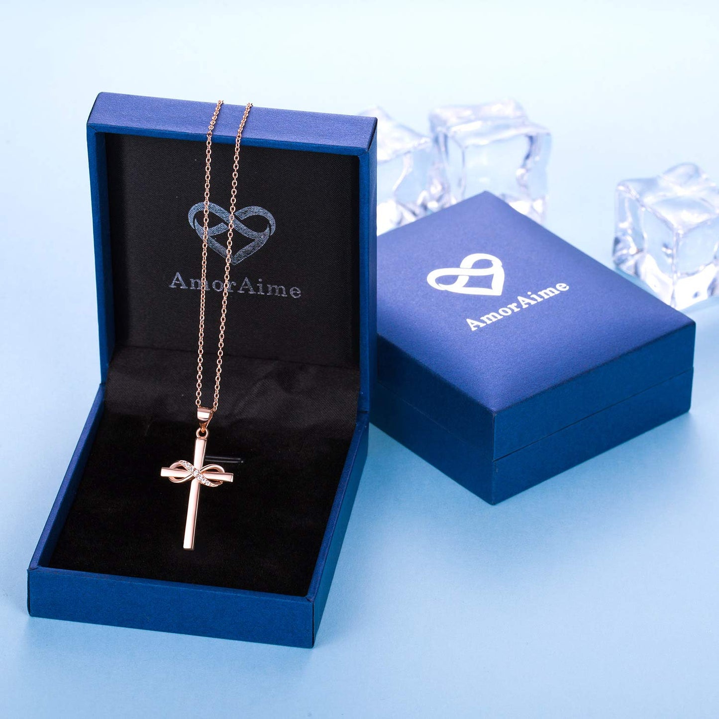 AmorAime 925 Sterling Silver Cross Necklace for Women Infinity Necklace 14k Rose Gold Plated Necklaces for Festival, Vacation or Holiday