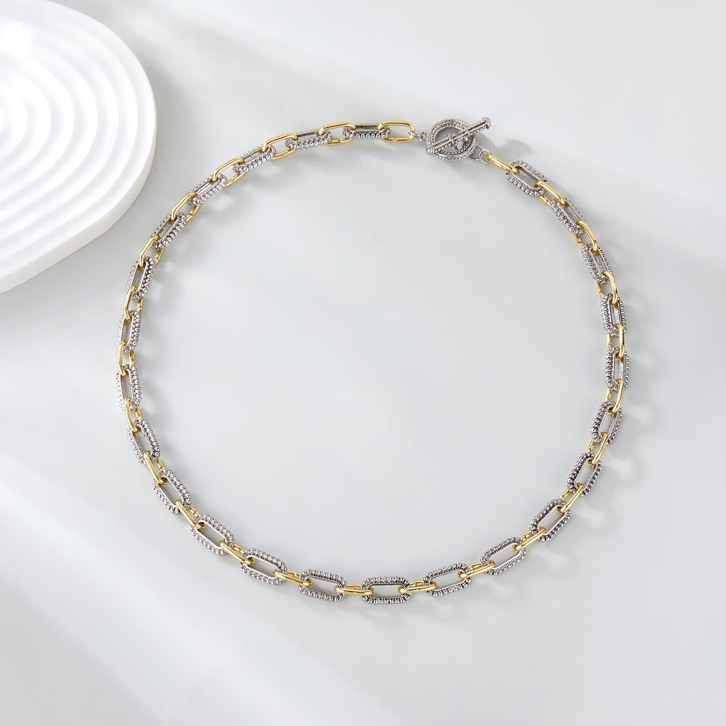 Mytys Women's Link Necklace 18k Gold Plated Double Twist Wire Gold and Silver 2 Tone Chain Necklaces Christmas New Year Jewelry (Short Gold & Silver 7)