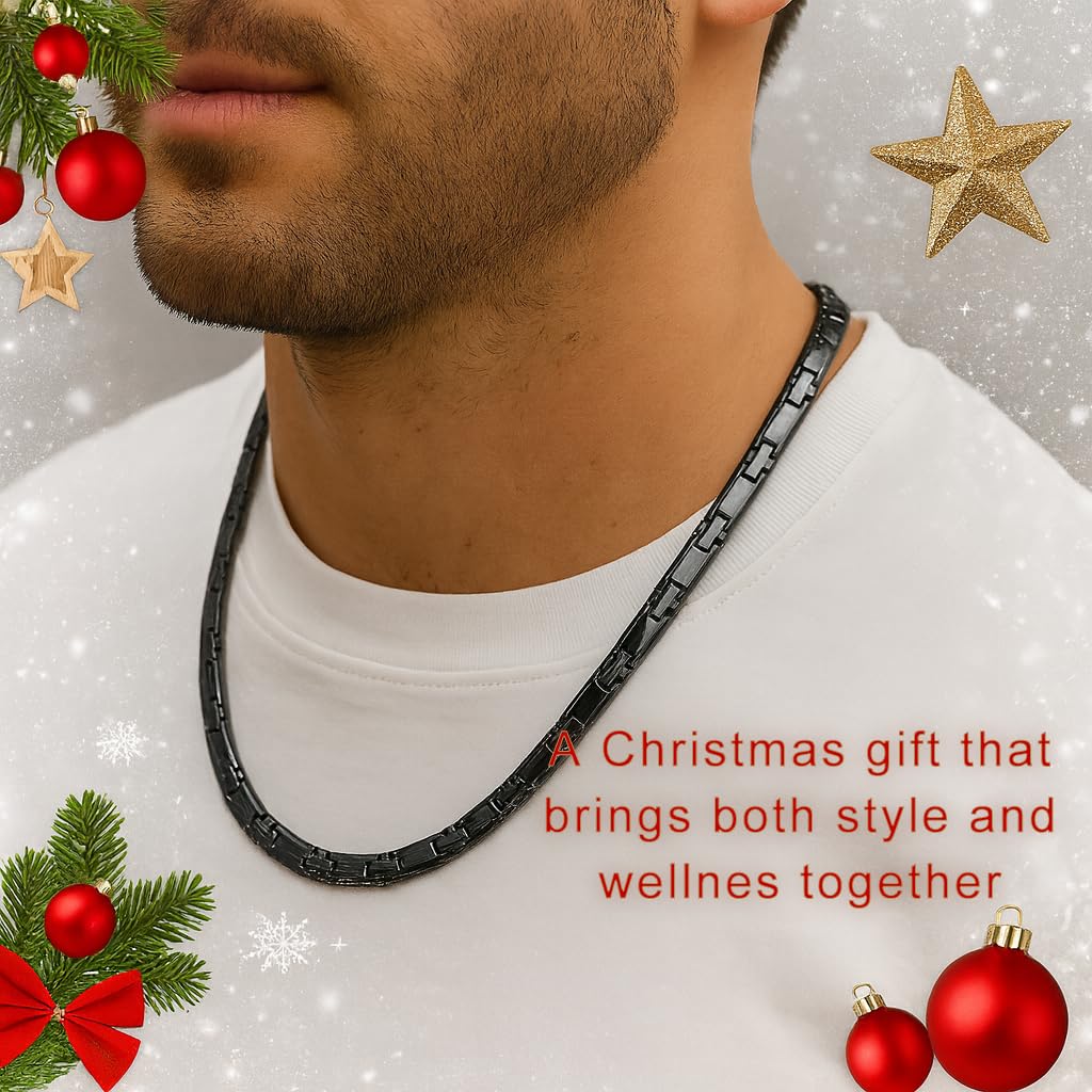 38® Titanium Magnetic Field for Pain Cross Necklace for Men Large Width Germanium Field Therapy Father's Day Christmas Gift (20(in), Black)