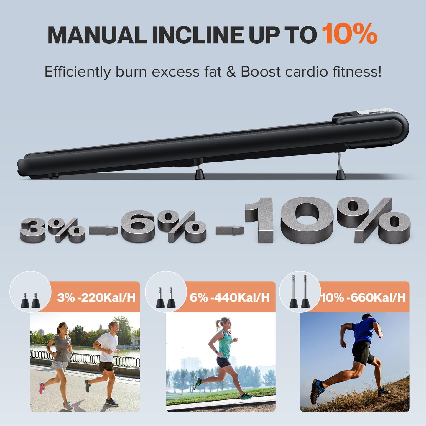 COZYINN Under Desk Walking Pad Treadmill with 10% Incline, Quiet Portable Walking Pad for Home Office Small Space, 265LB Capacity Walking Pads Voice Remote Control Smart Treadmill Works with KINOMAP
