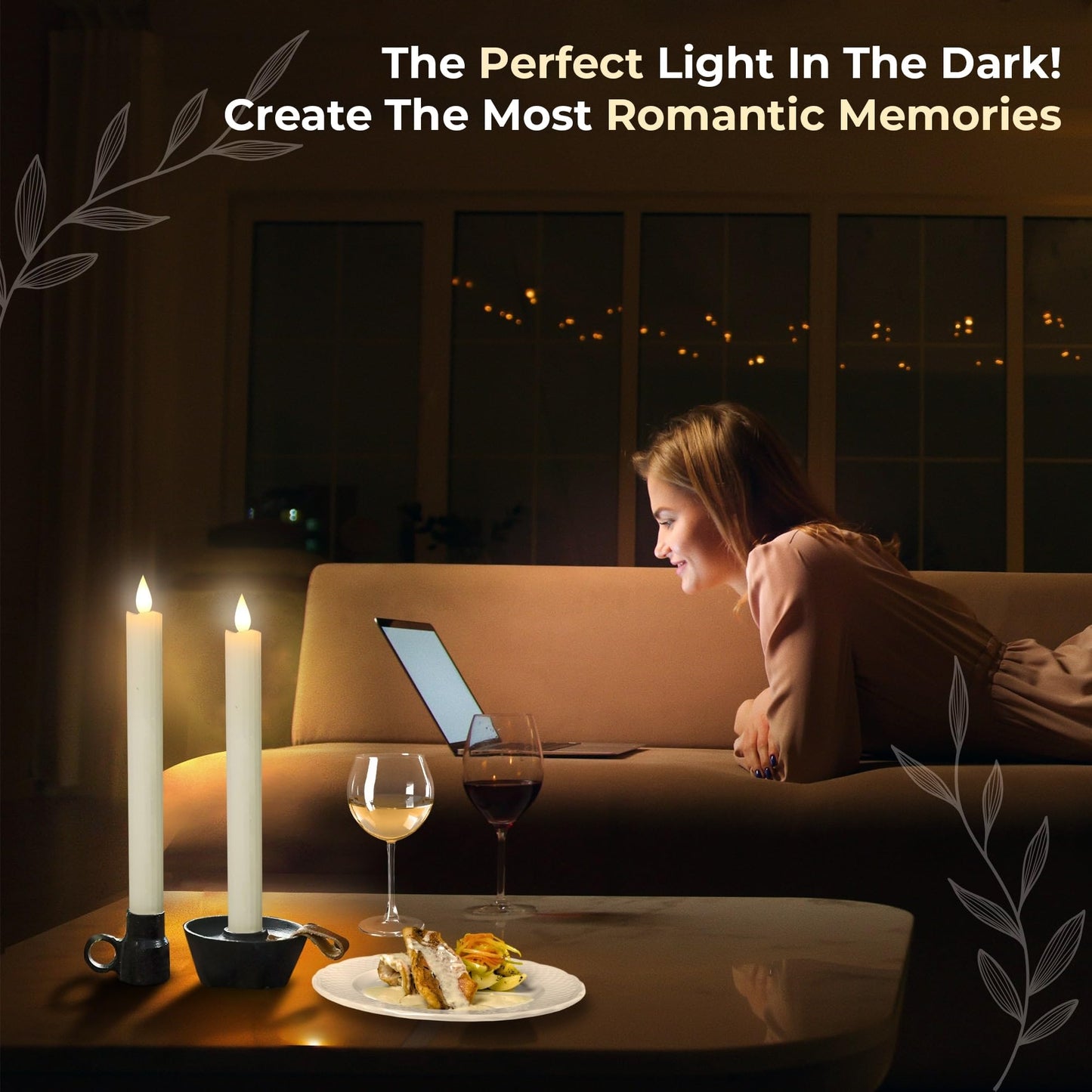 comforder Flameless Taper Candles – Flickering LED Flame with 6H Timer – Real Wax, Ribbed Design – Battery Operated Set of 2 – 10" Tall (Cream)"