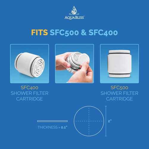 AquaBliss SFC400 HD Revitalizing Filter Cartridge 3pcs w/ 30pc Pack of Sediment Pads (Exclusive Bundle)