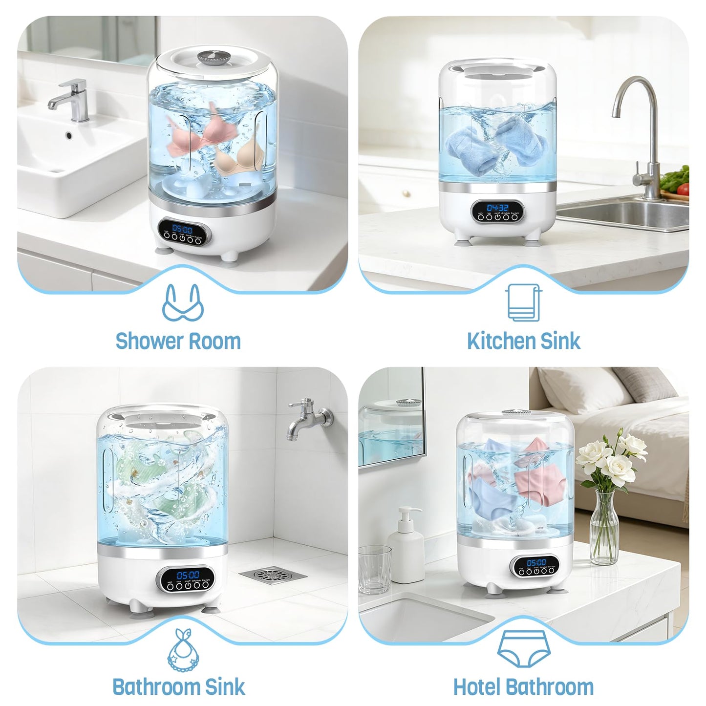 Mini Washing Machine, 3L Small Washer with Drain Hose & Spin Basket, Cordless 3000mAh, Compact Apartment Washing Machine of Underwear, Socks, Baby Clothes, Ideal for Apartment, RV, Travel(White)