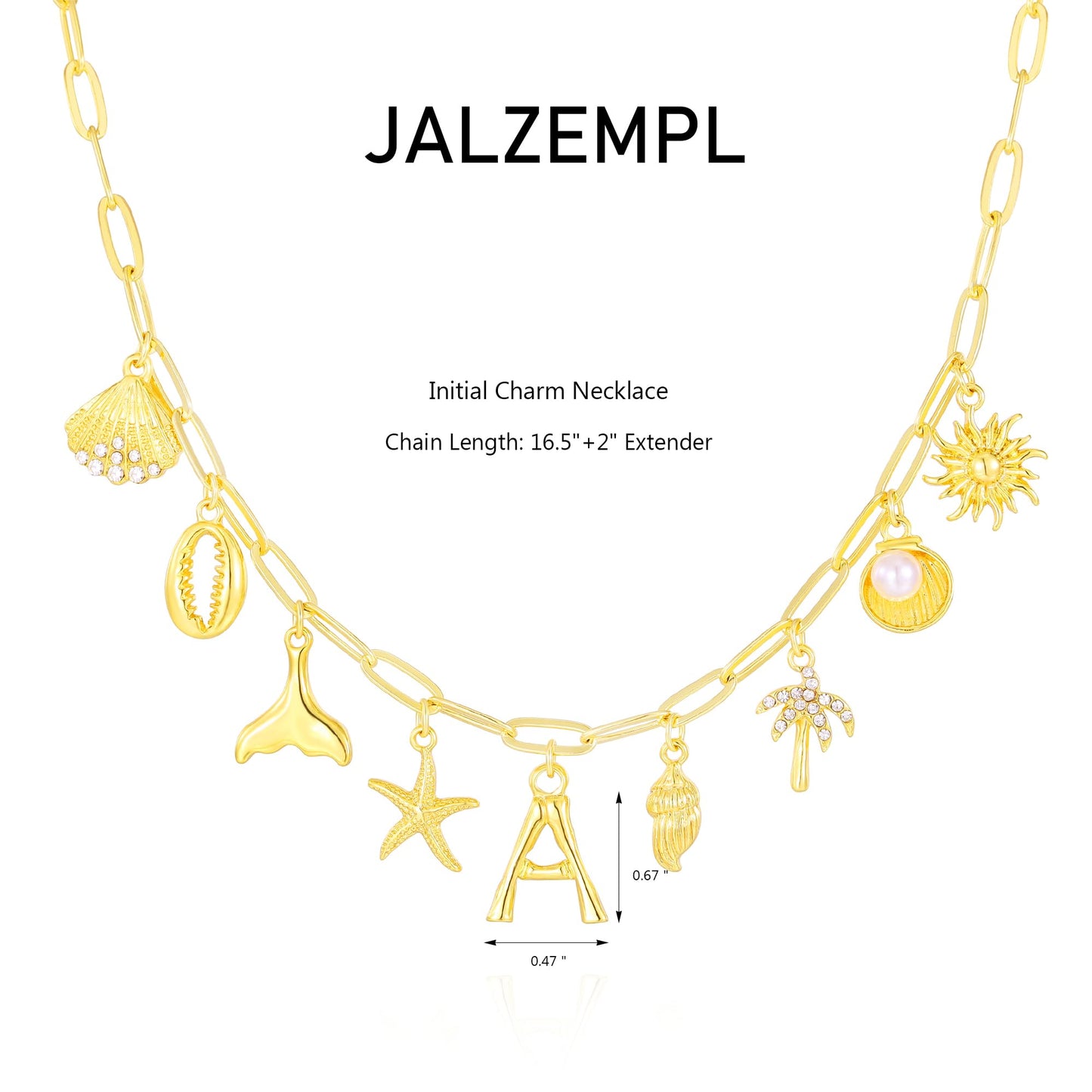 JALZEMPL Initial Charm Necklaces For Women Shell Letter Paperclip Chain Seashell Starfish Beach Summer Pendant Boho Surfer 14K Gold Plated Jewelry Gift (J)