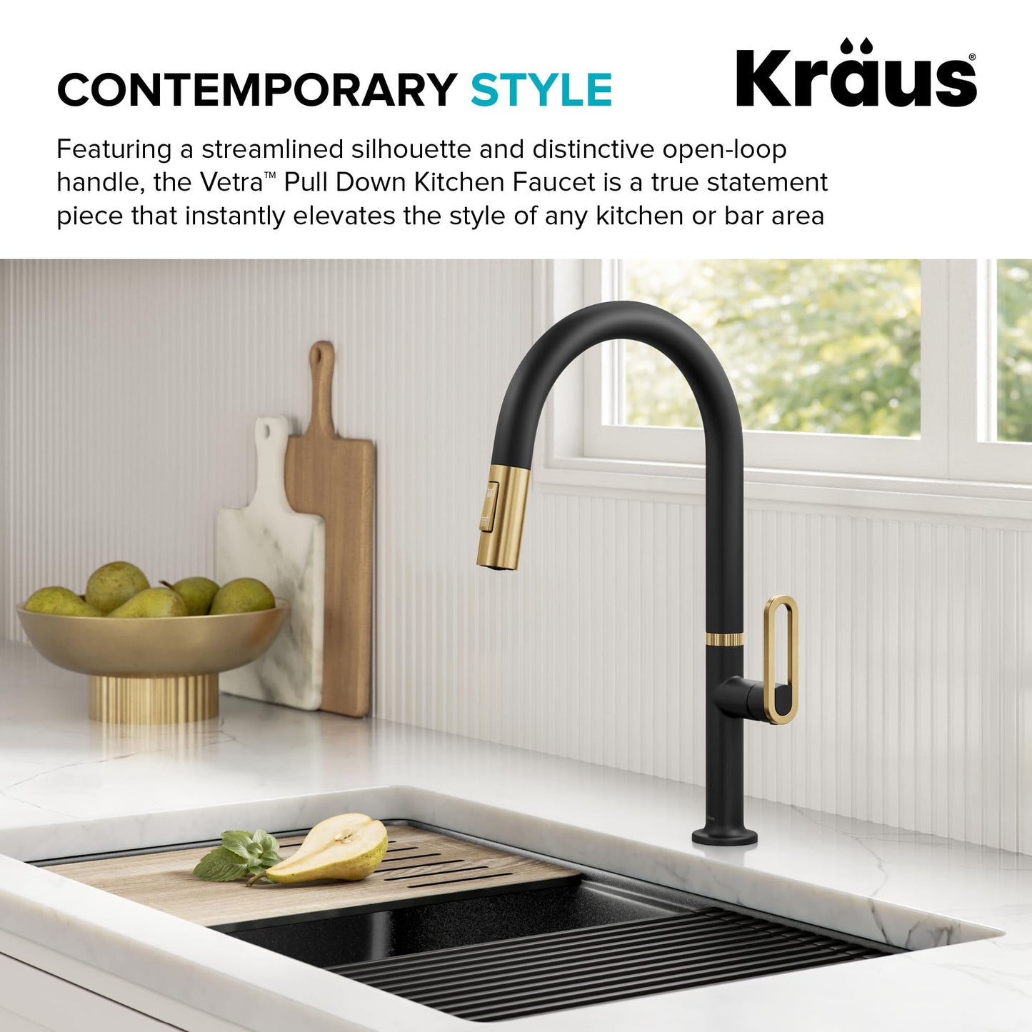 KRAUS Vetra 2-Function Single Handle Pull Down Kitchen Faucet in Spot-Free Brushed Brass/Matte Black, KPF-2850SFBBMB