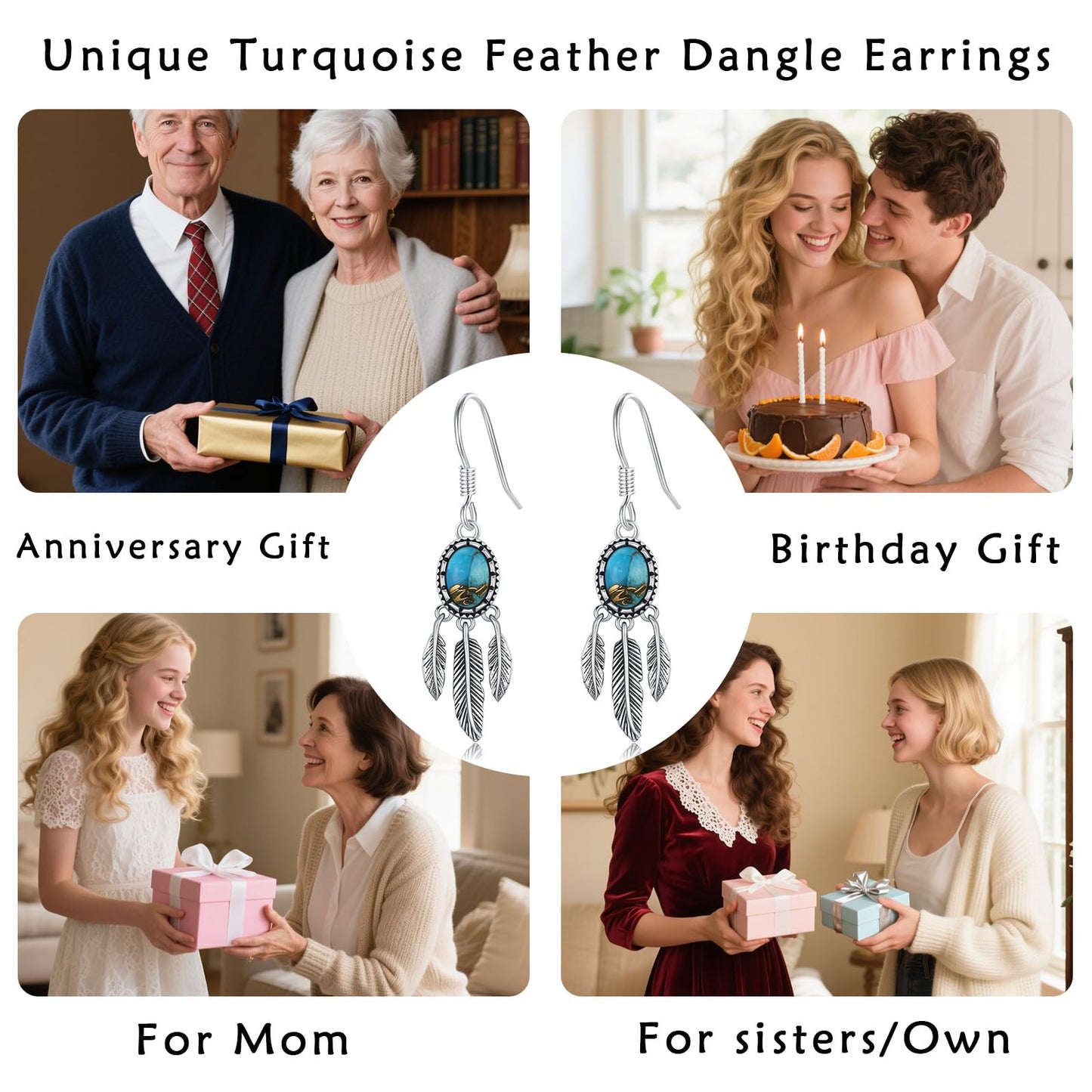 Eetaitai Dream Catcher Dangle Earrings for Women 925 Sterling Silver Natural Turquoise Feather Drop Earrings Native American Jewelry Western Jewelry Gifts for Mom Wife Sister