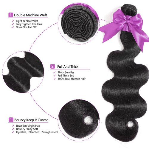 Body Wave Bundles 10A 1 Bundles Human Hair 100% Unprocessed Brazilian Virgin Raw Hair Bundles Extensions Double Weft Curly Weave Bundles Human Hair Natural Color Deals Full And Thick 30 Inch